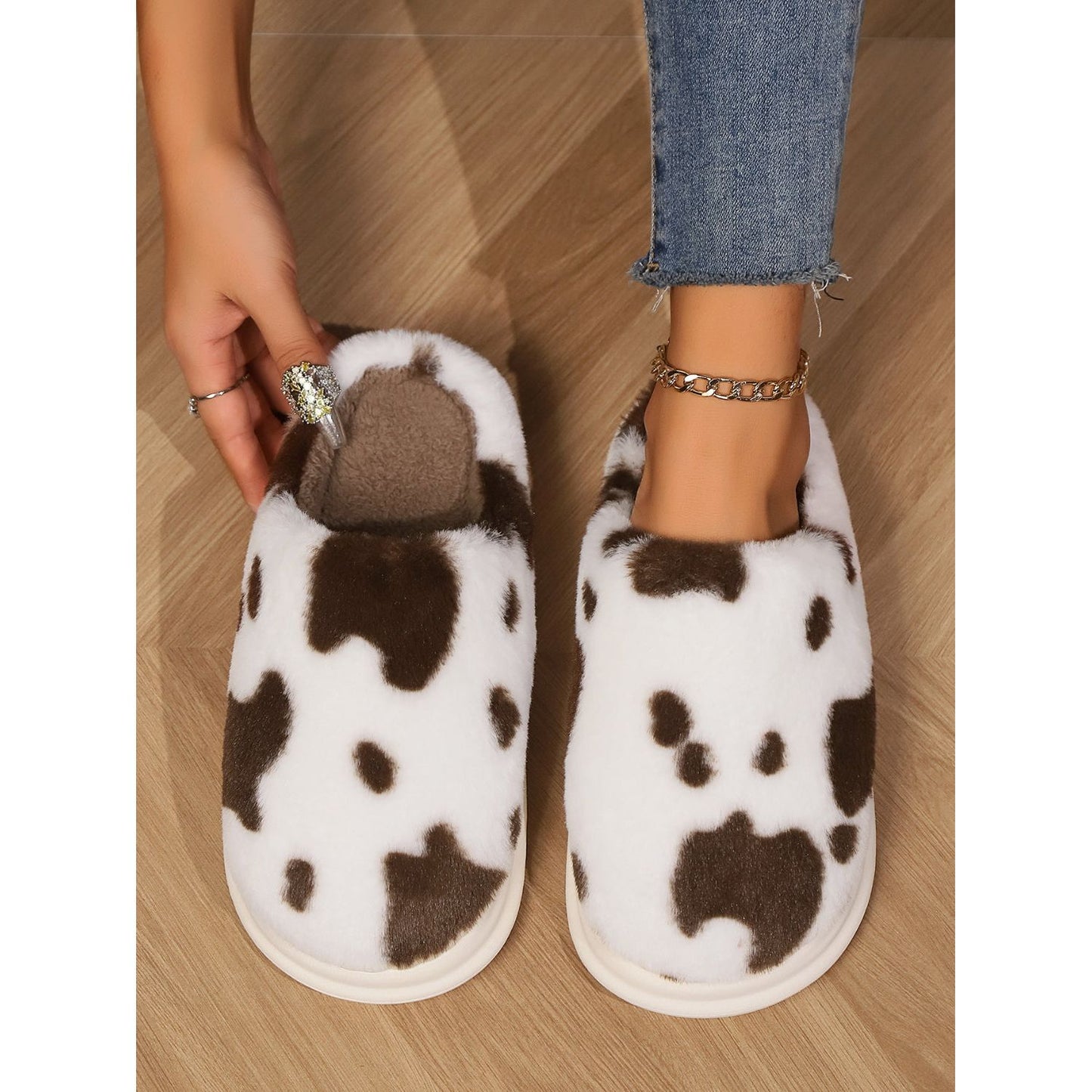 Animal Print Faux Fur Slippers