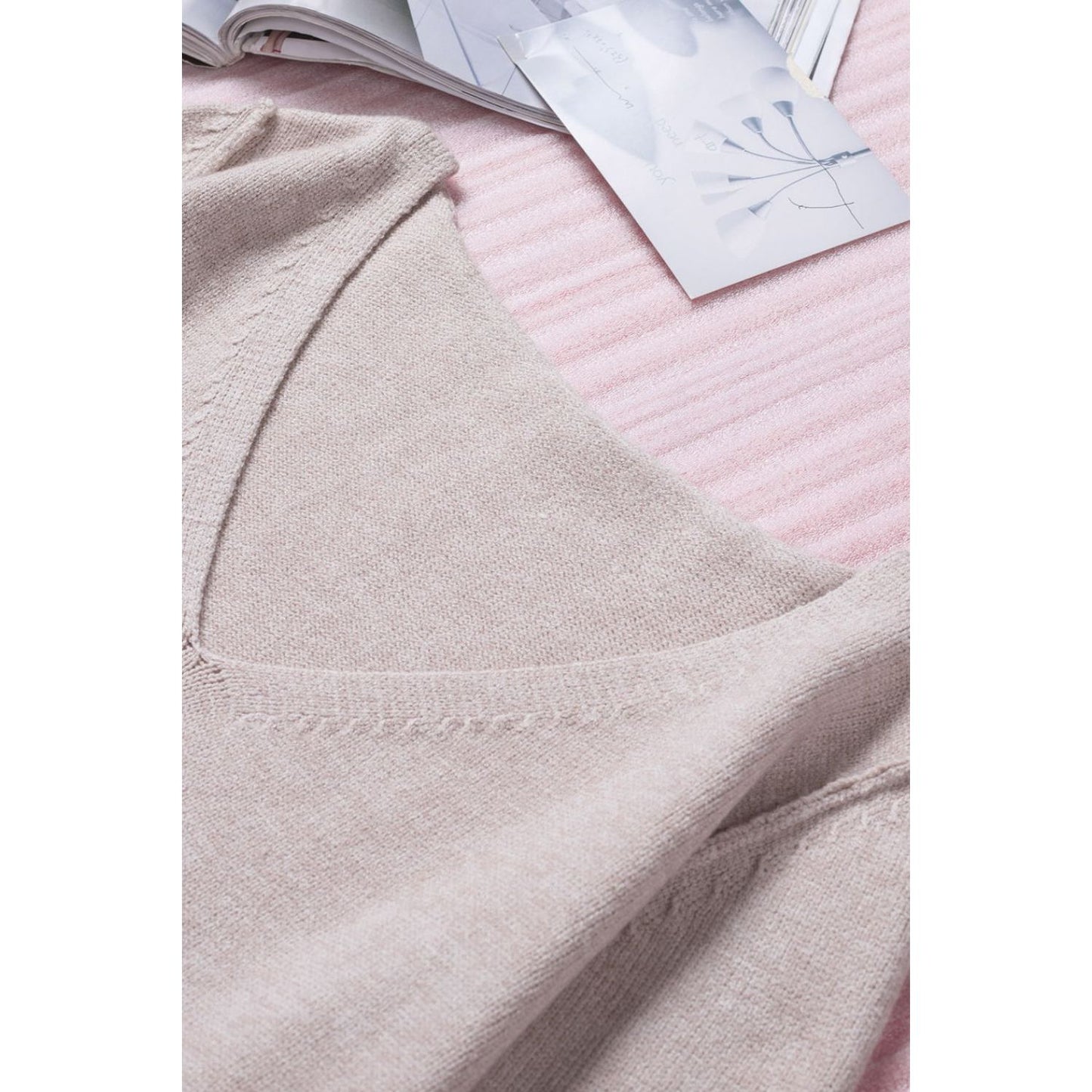 Exposed Seam Fringe Hem V-Neck Long Sleeve Sweater