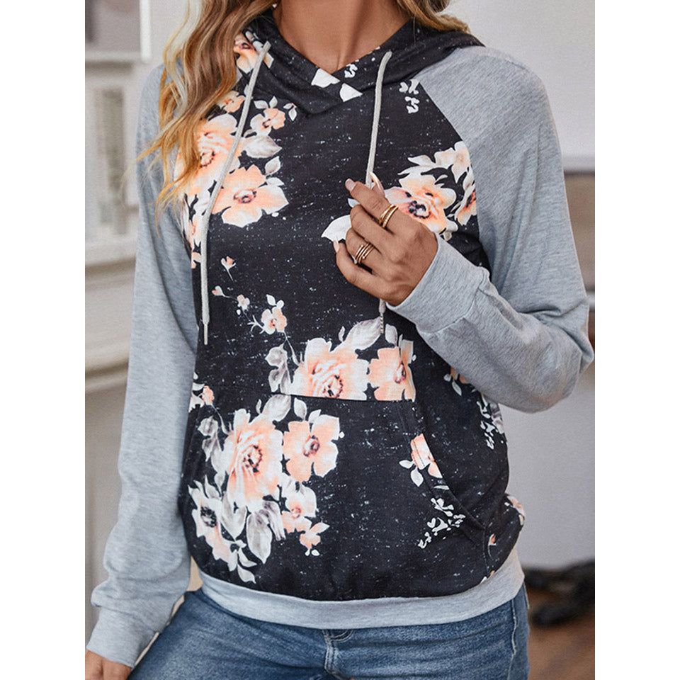 Perfee Printed Raglan Sleeve Hoodie