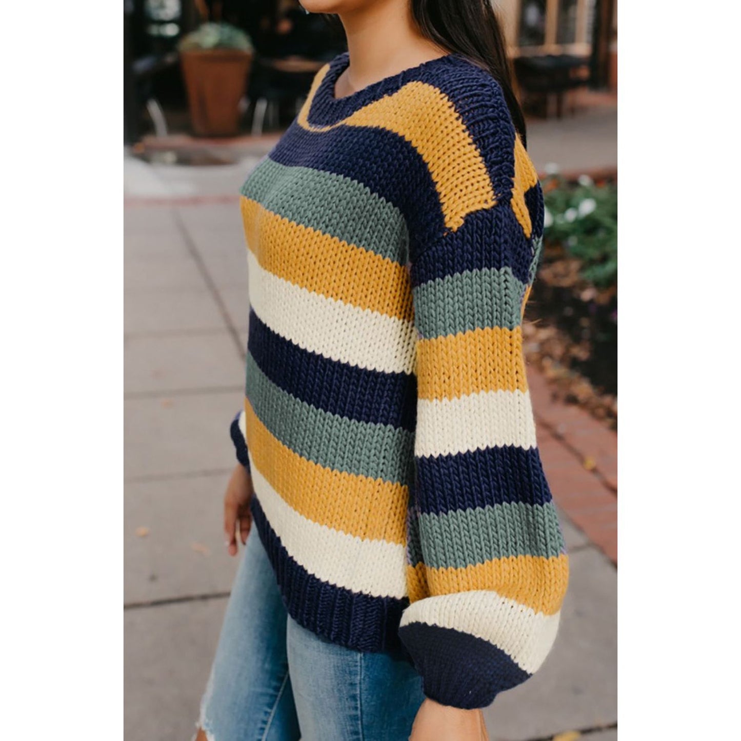 Color Block Round Neck Dropped Shoulder Sweater