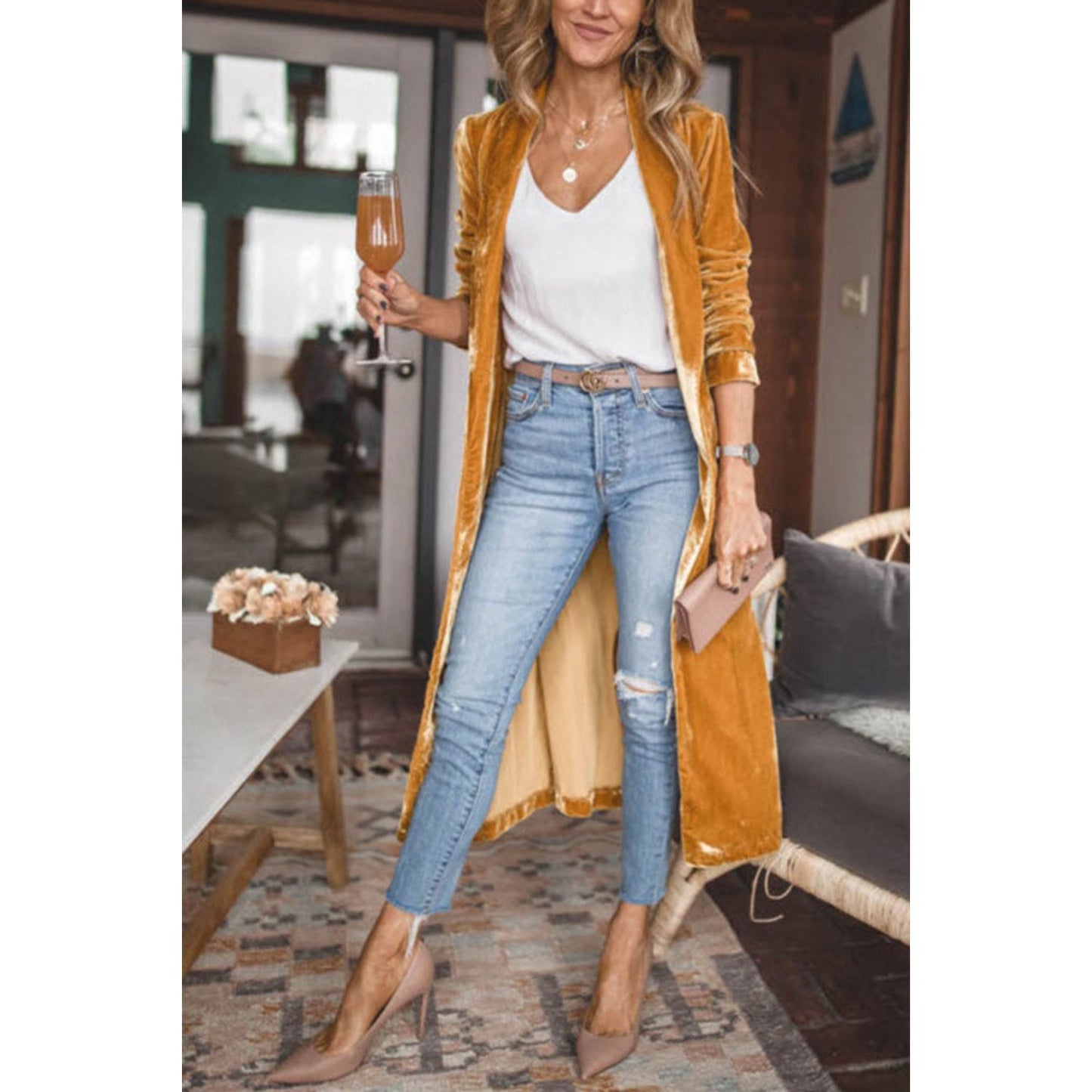 Open Front Long Sleeve Coat