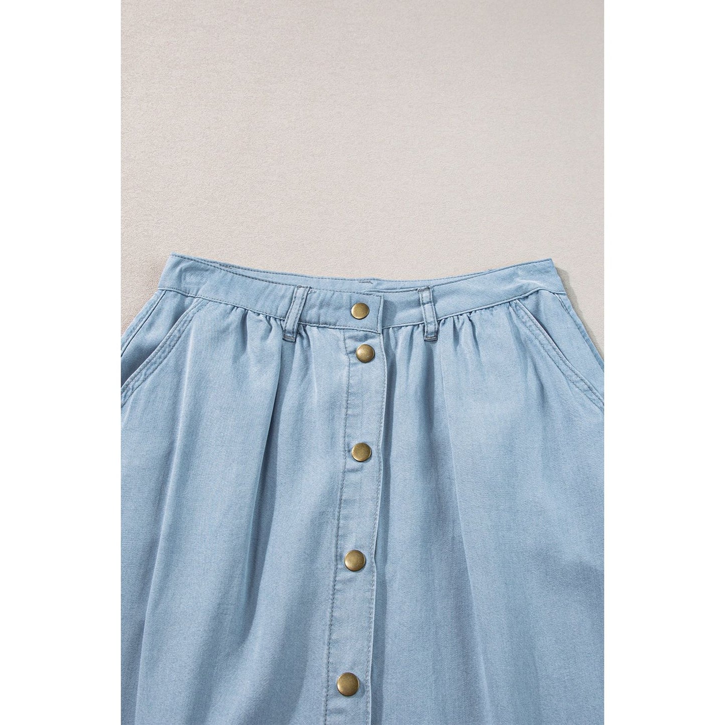 Snap Down High Waist Denim Skirt