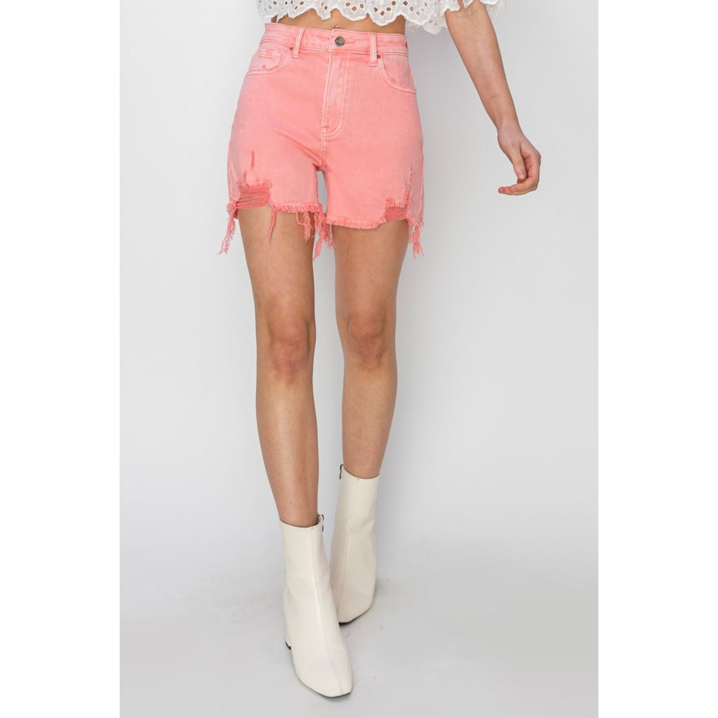 RISEN High Rise Distressed Denim Shorts