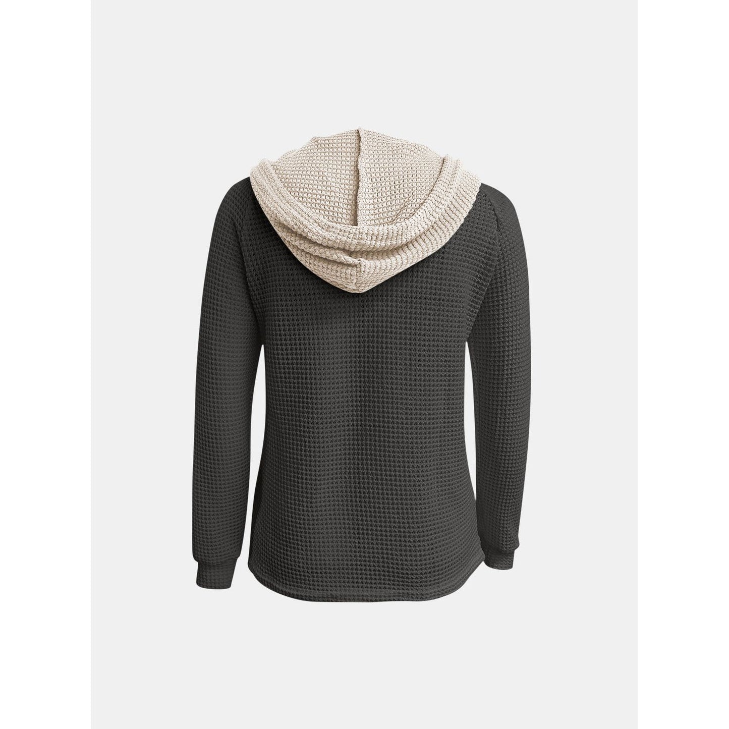 Full Size Waffle-Knit Contrast Long Sleeve Hoodie