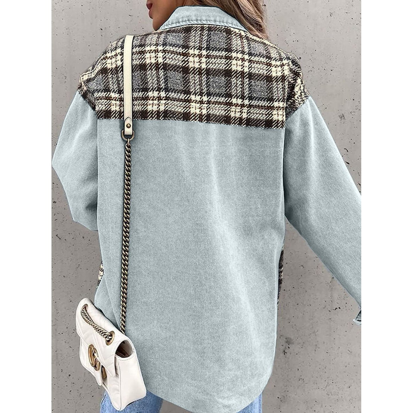 Plaid Button Up Dropped Shoulder Jacket