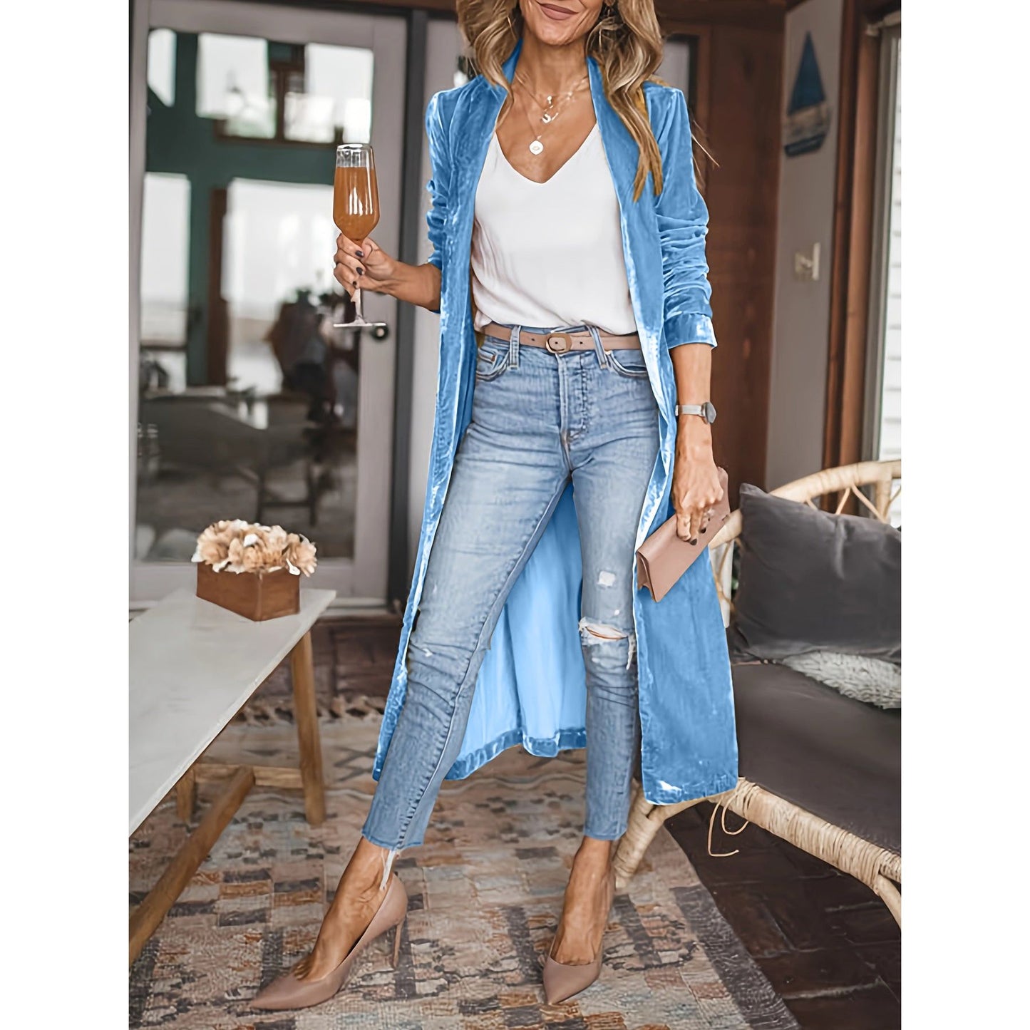 Open Front Long Sleeve Coat