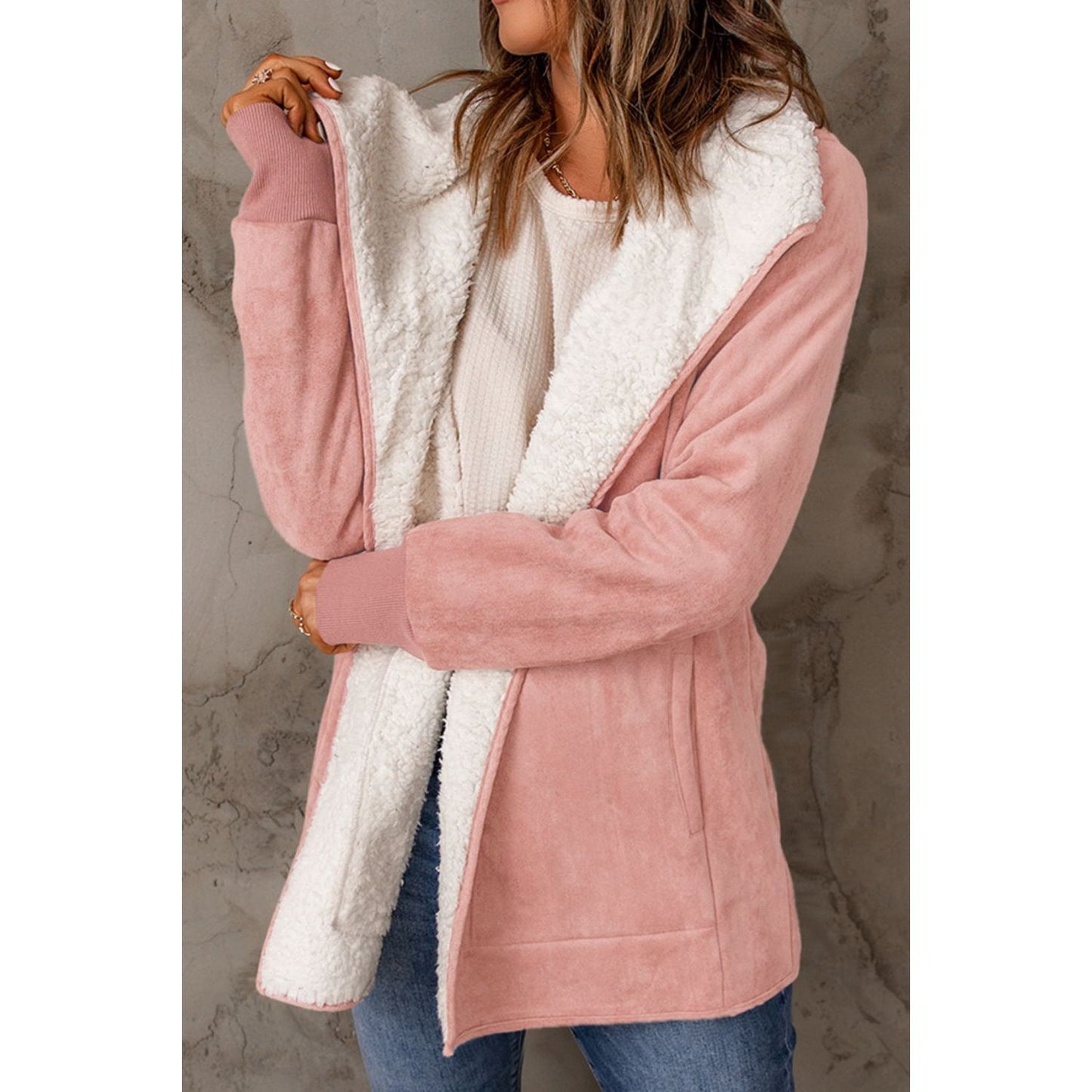 Open Front Long Sleeve Sherpa Jacket