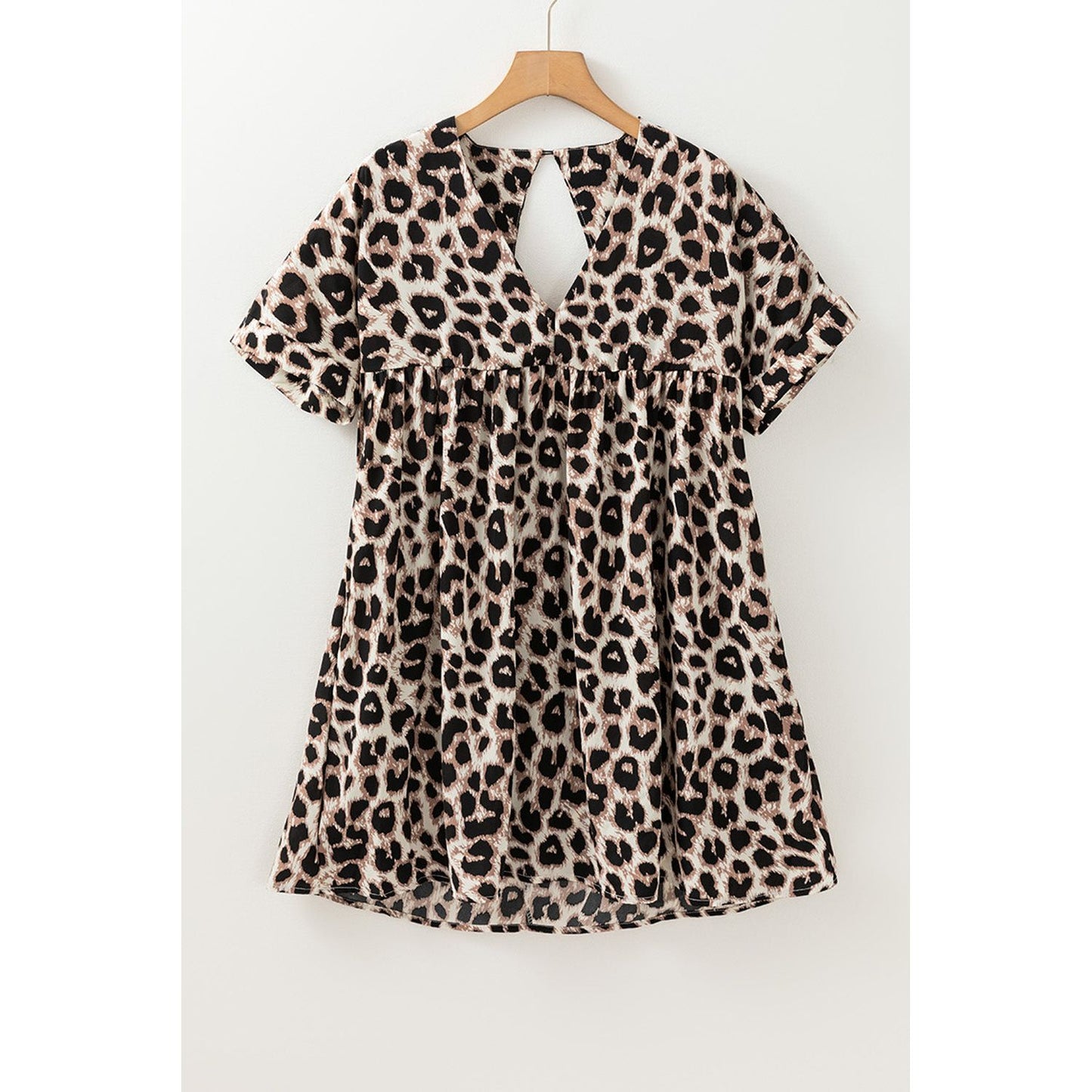 Cutout Back Leopard V-Neck Short Sleeve Mini Dress