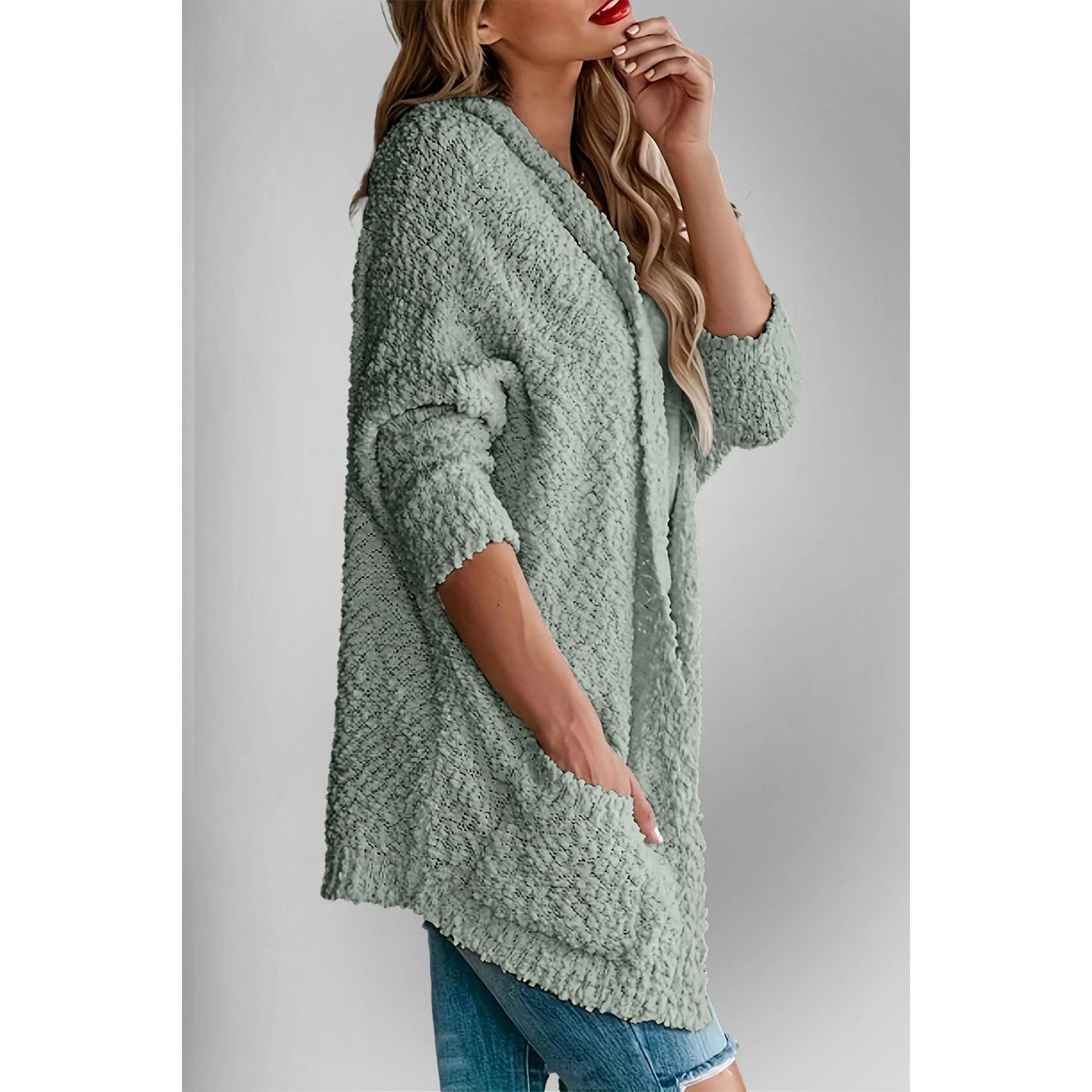 Double Take Pocketed Open Front Long Sleeve Cardigan