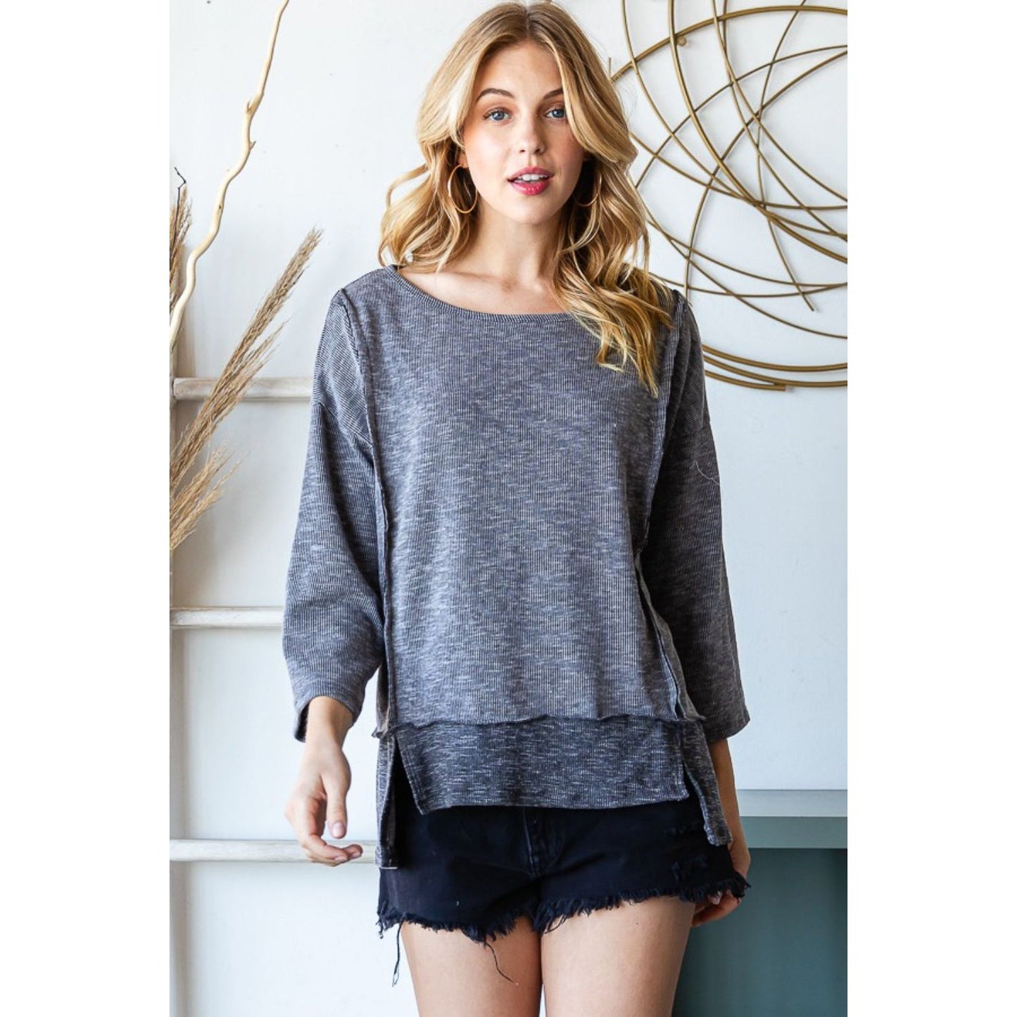 Reborn J Boat Neck Exposed Seam Slit Top