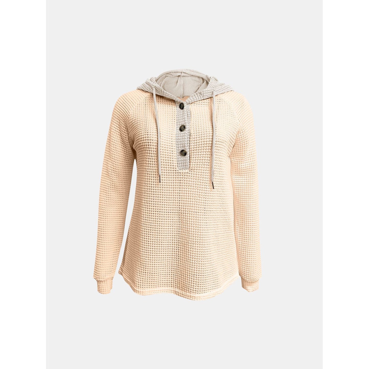 Full Size Waffle-Knit Contrast Long Sleeve Hoodie