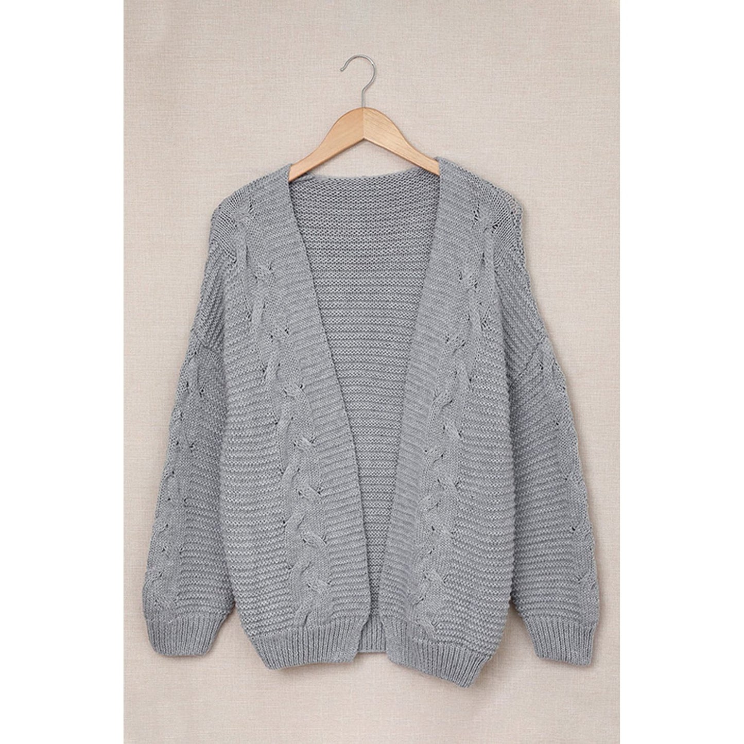 Cable-Knit Open Front Cardigan