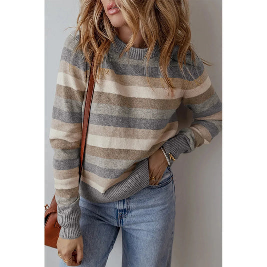 Striped Round Neck Long Sleeve Sweater