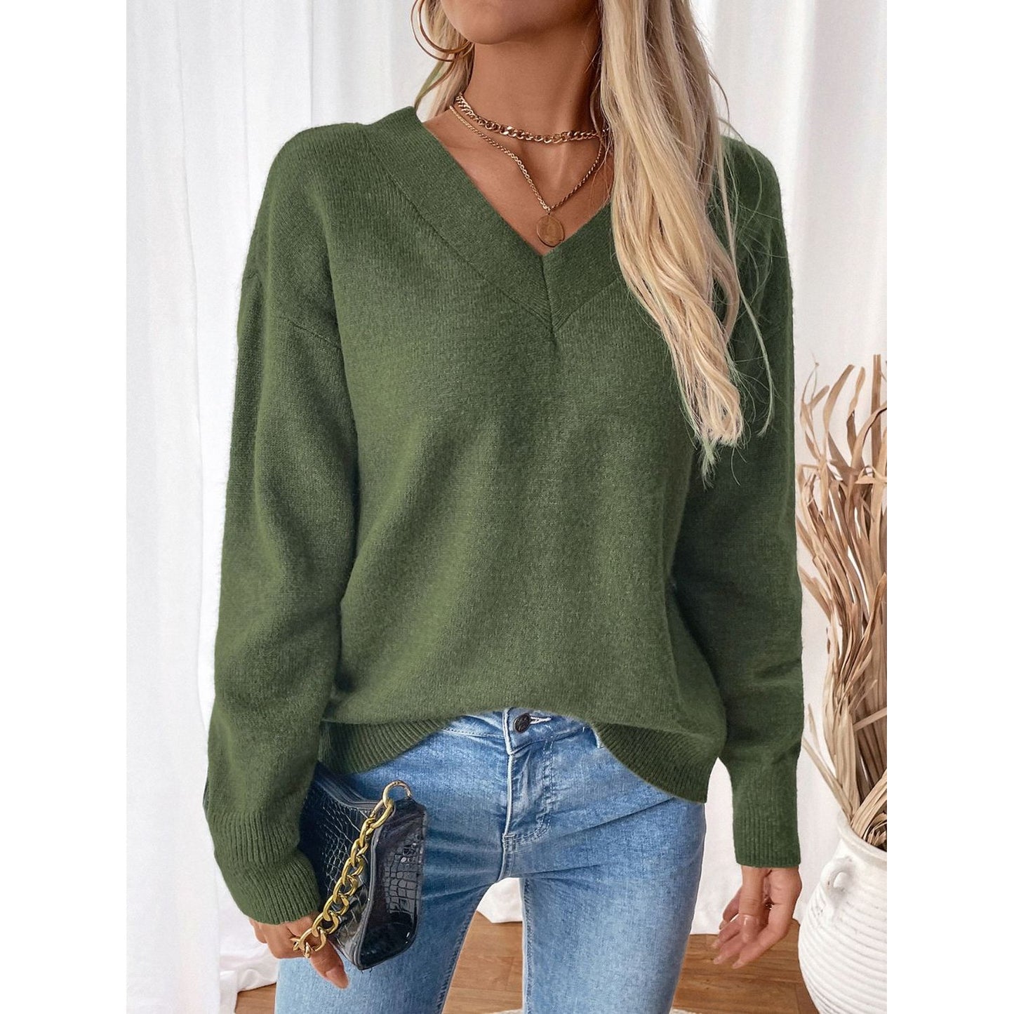 Perfee Twisted V-Neck Long Sleeve Sweatshirt