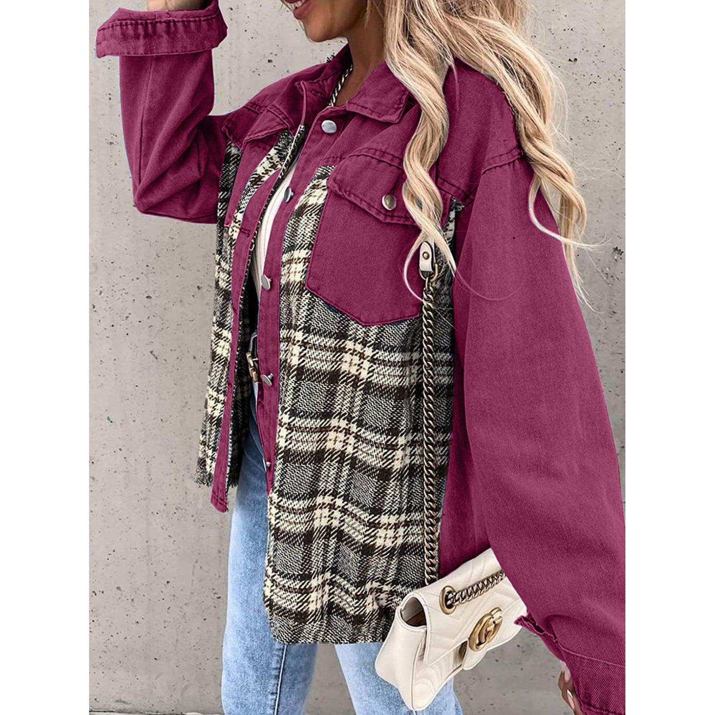 Plaid Button Up Dropped Shoulder Jacket