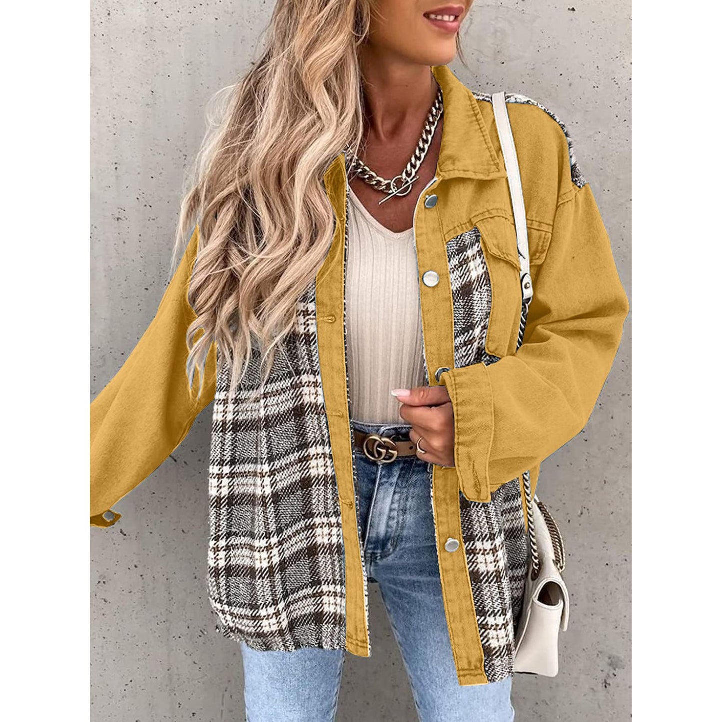 Plaid Button Up Dropped Shoulder Jacket