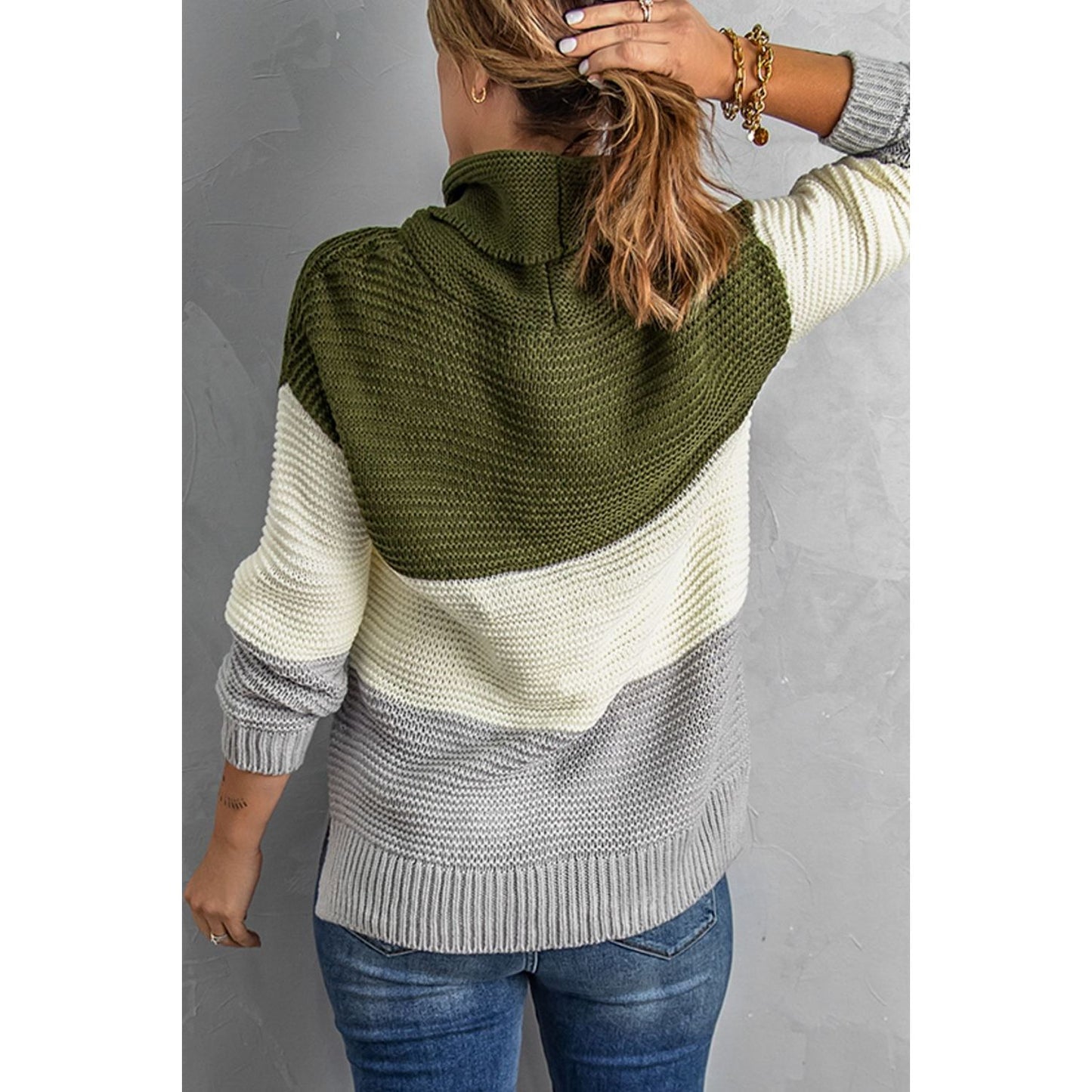 Color Block Turtleneck Long Sleeve Sweater