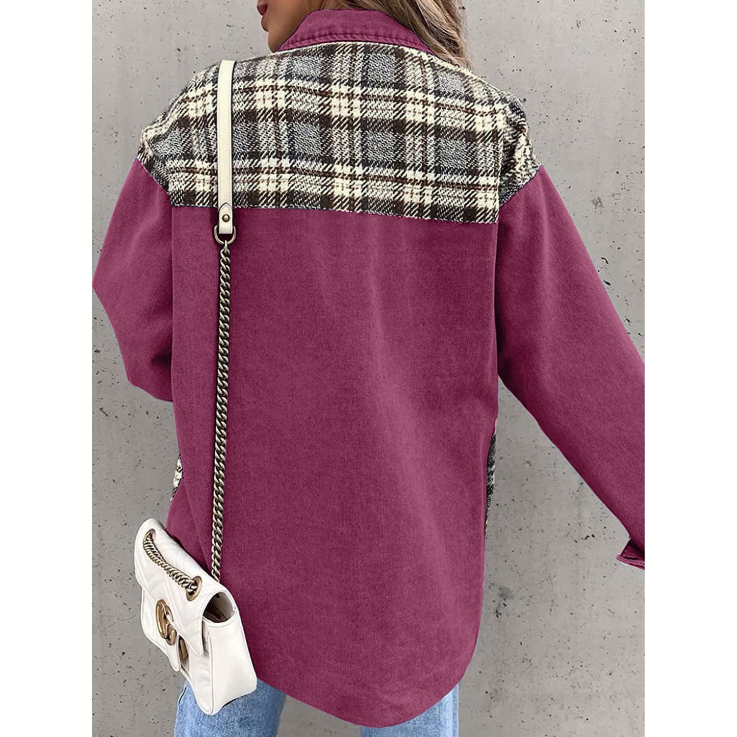 Plaid Button Up Dropped Shoulder Jacket