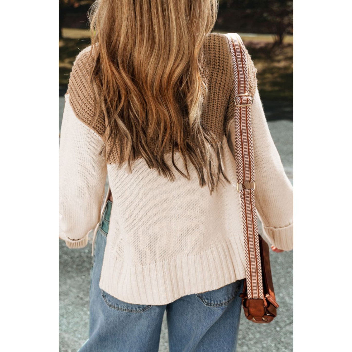 Slit Color Block Turtleneck Long Sleeve Sweater