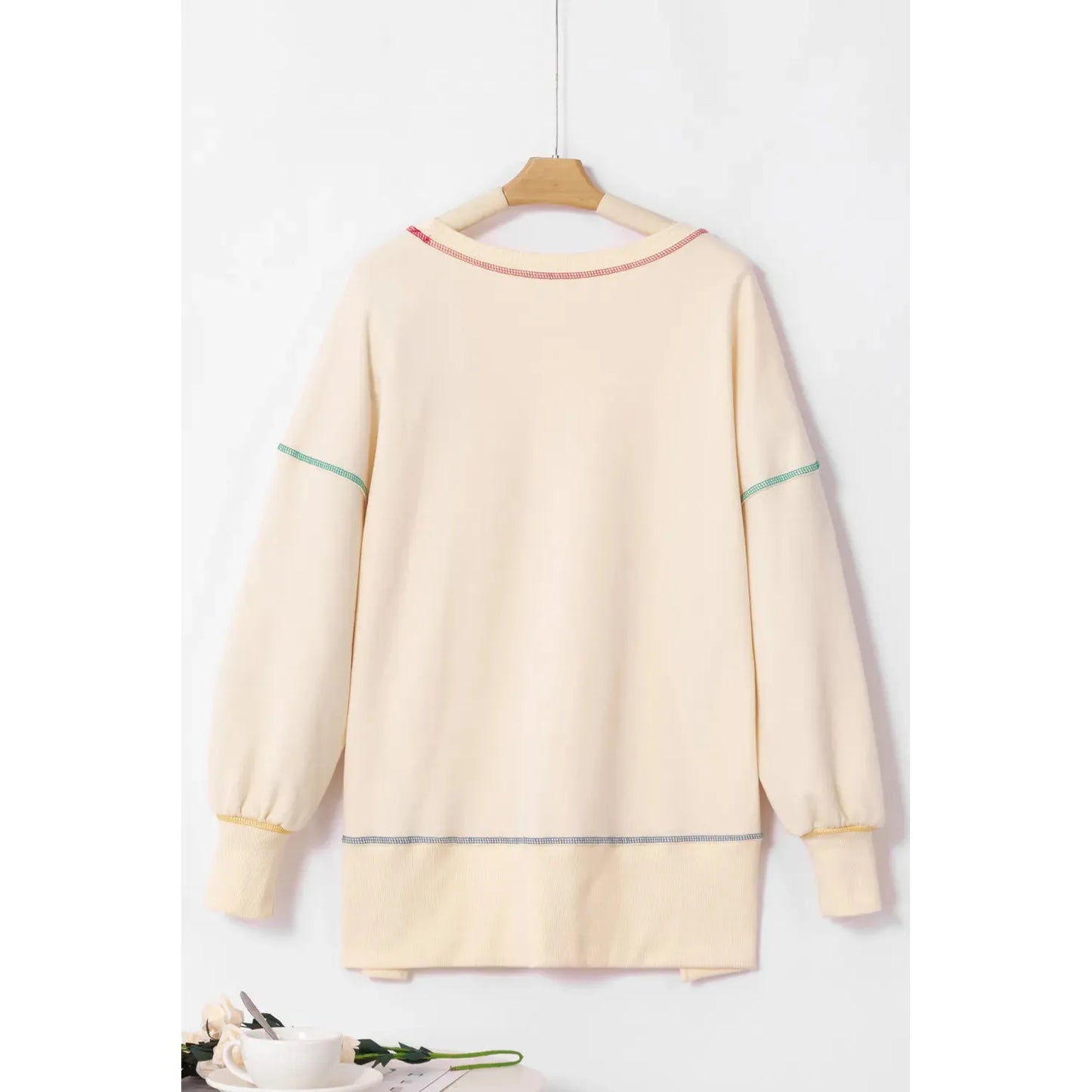 Contrast Stitching Sequin Pumpkin Round Neck Long Sleeve Sweatshirt