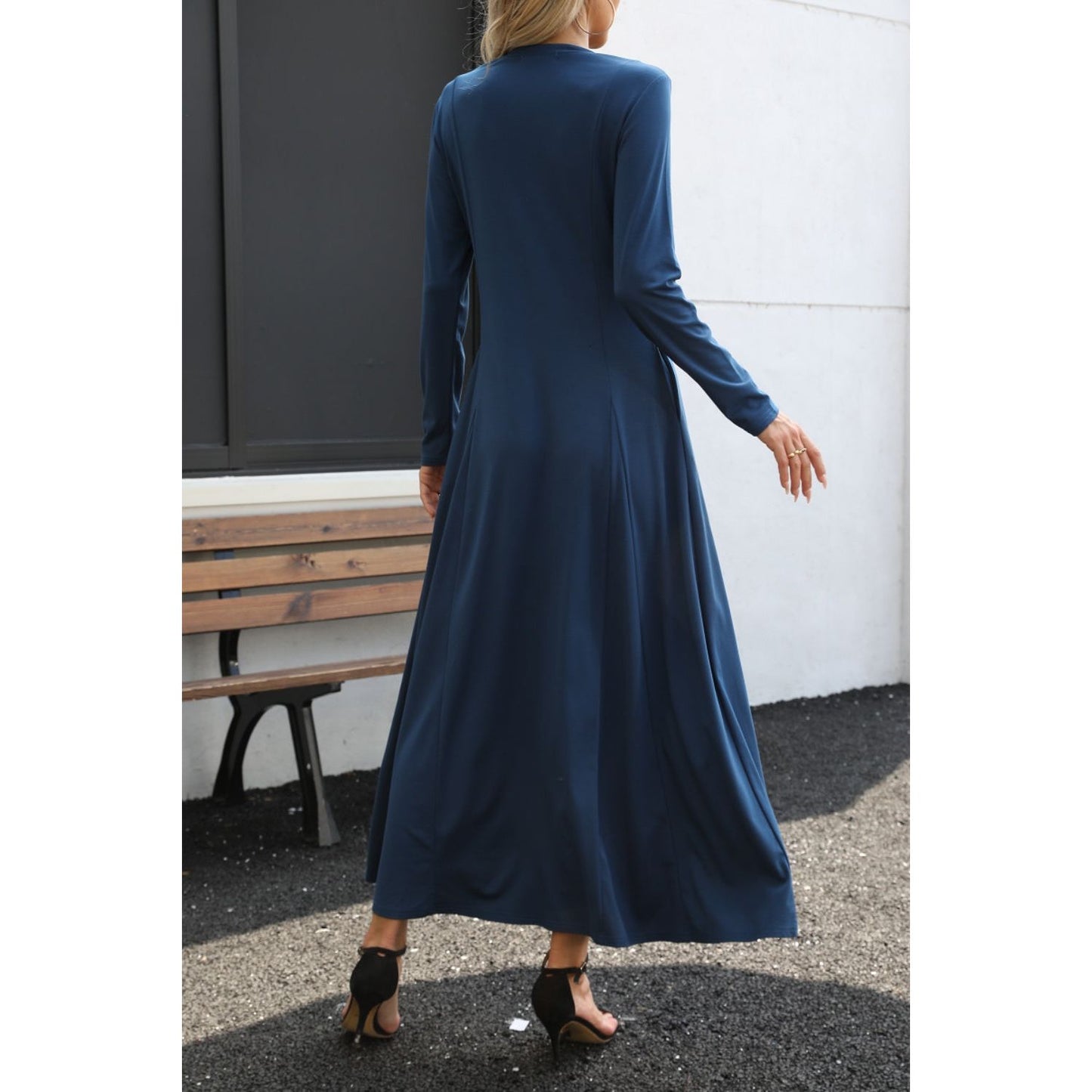 Round Neck Long Sleeve Maxi Dress with Pockets