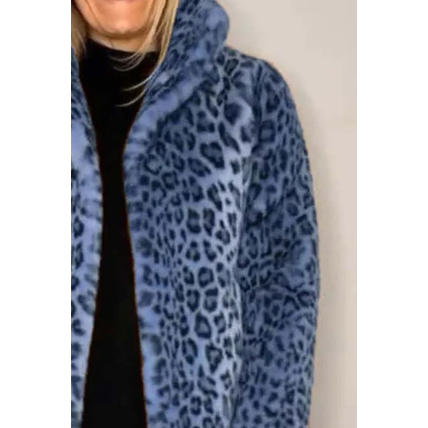 Full Size Leopard Furry Collared Neck Long Sleeve Coat