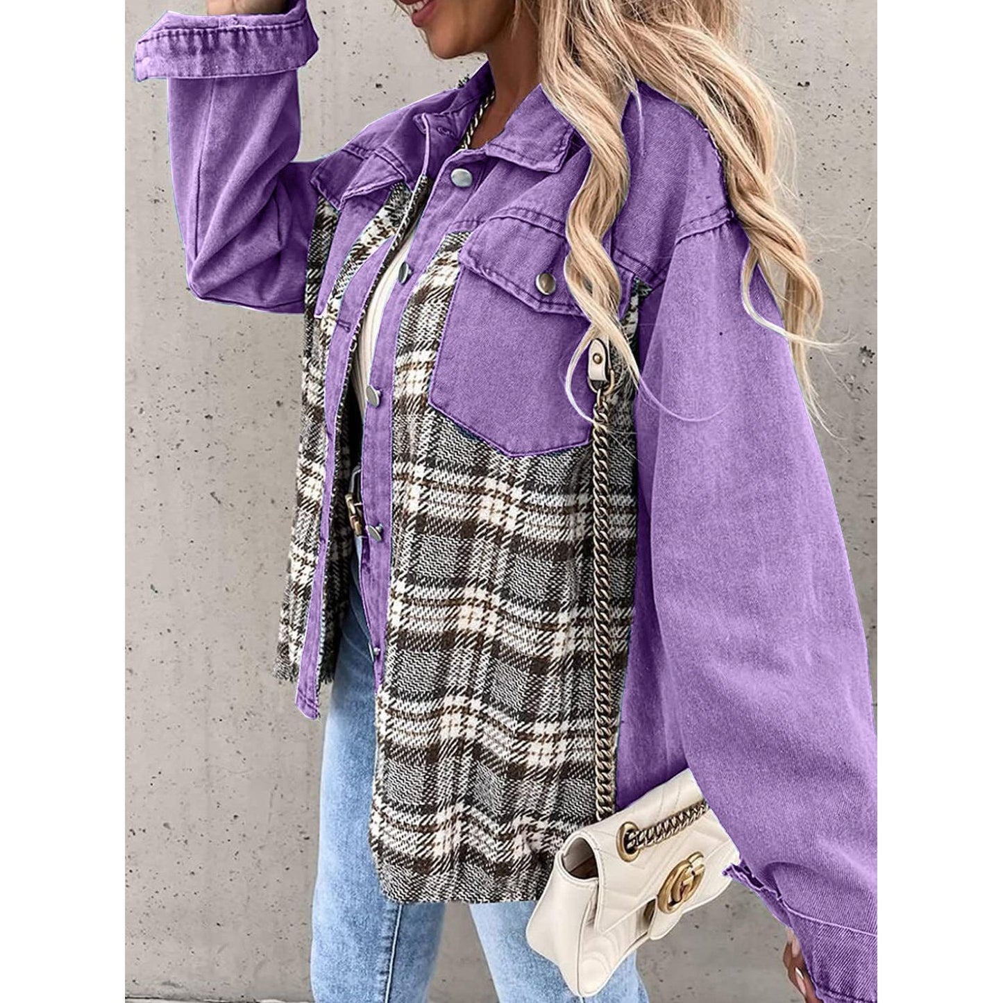 Plaid Button Up Dropped Shoulder Jacket