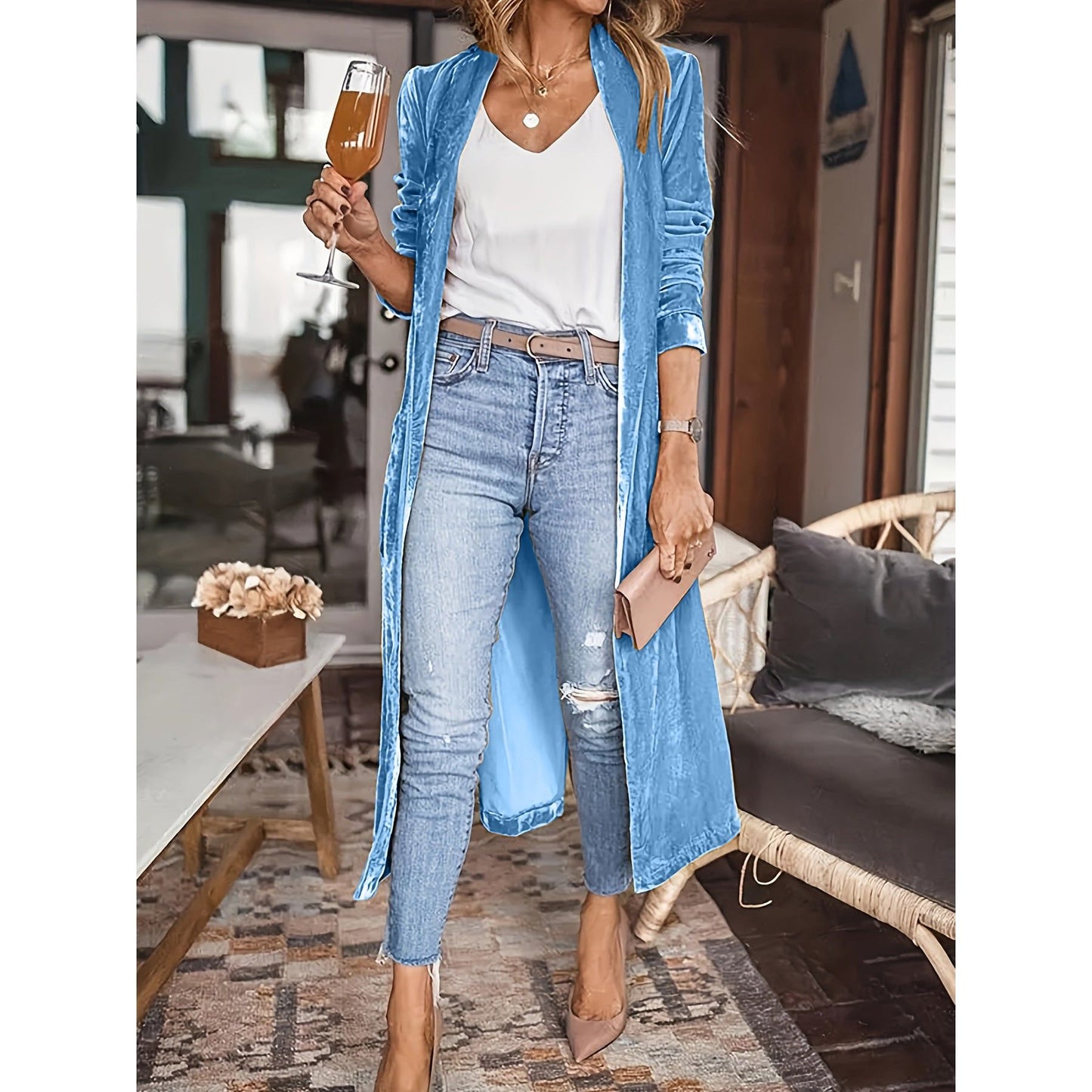 Open Front Long Sleeve Coat