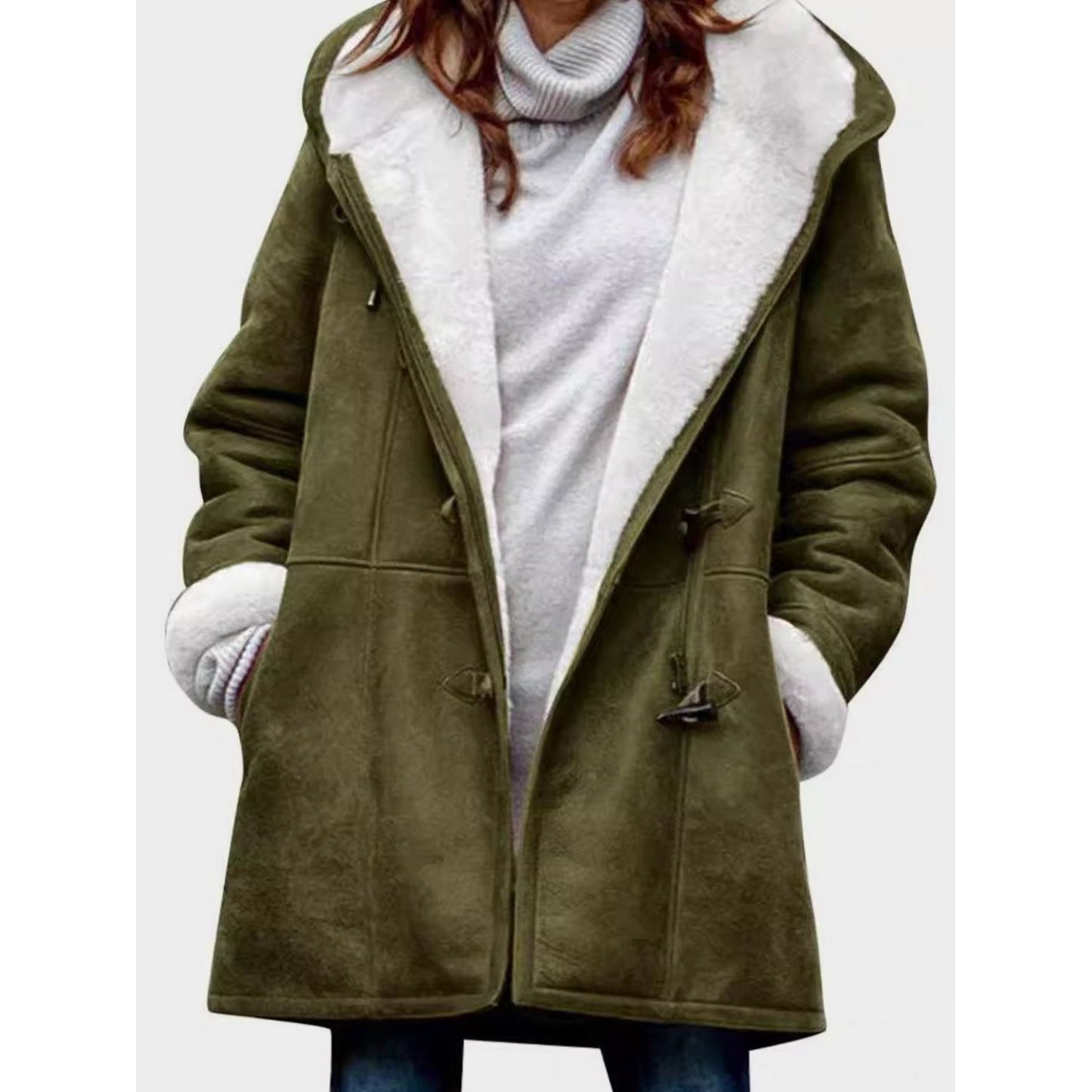 Full Size Pocketed Long Sleeve Hooded Toggle Jacket