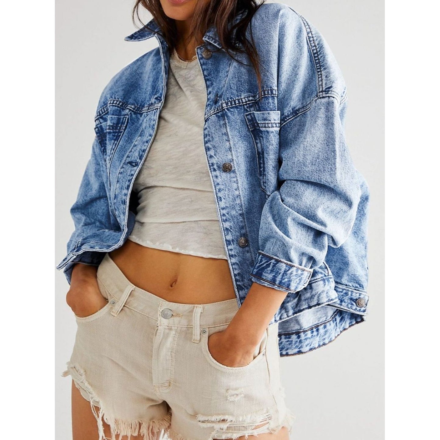 Pocketed Button Up Denim Jacket