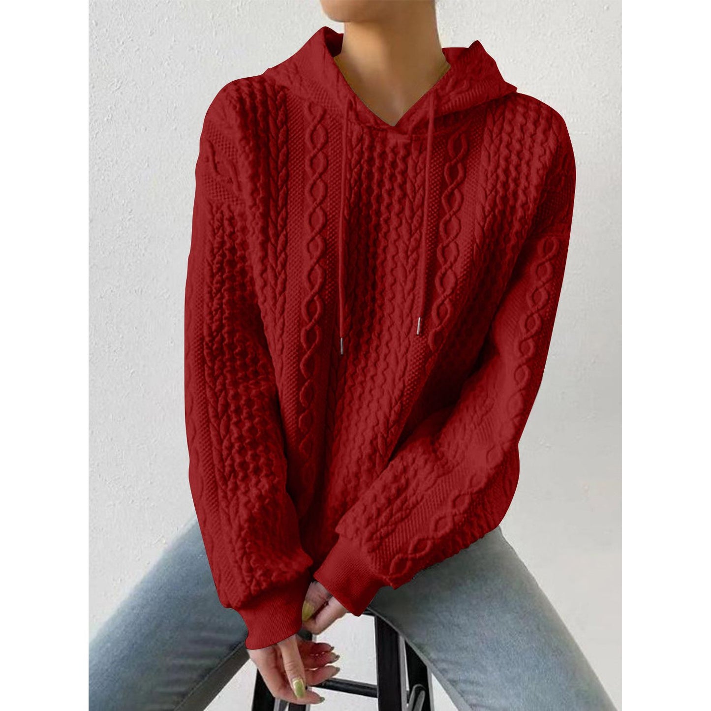 Drawstring Drop Shoulder Long Sleeve Hoodie