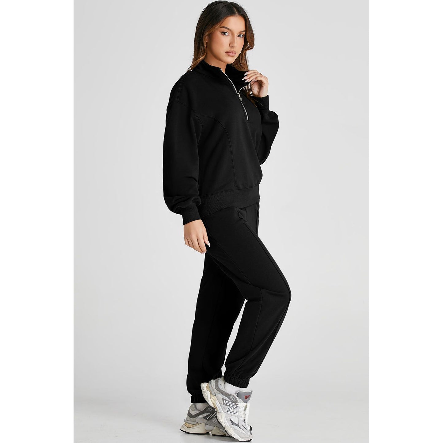 Half Zip Long Sleeve Top and Joggers Active Set