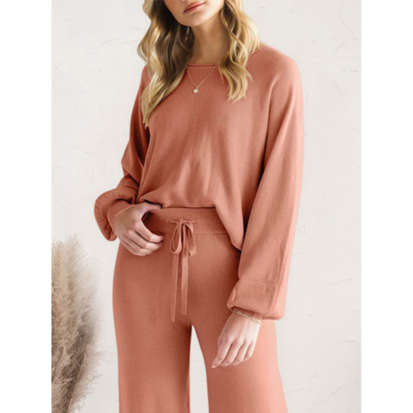 Long Sleeve Lounge Top and Drawstring Pants Set