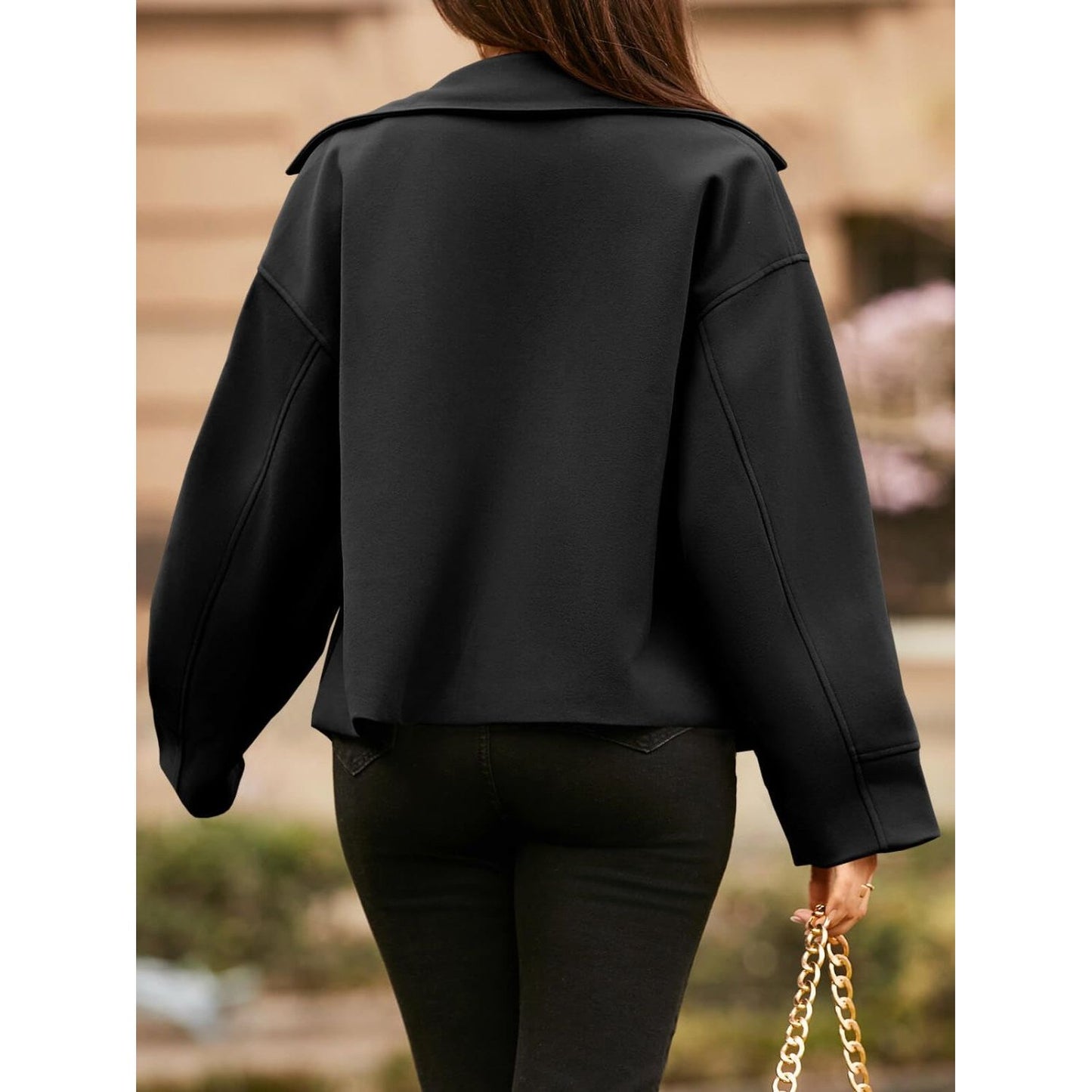 Collared Neck Dropped Shoulder Jacket