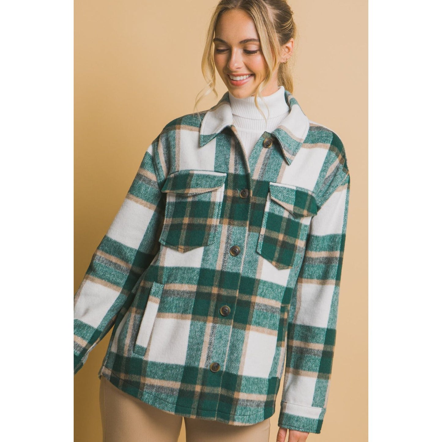 Love Tree Plaid Button Up Shacket