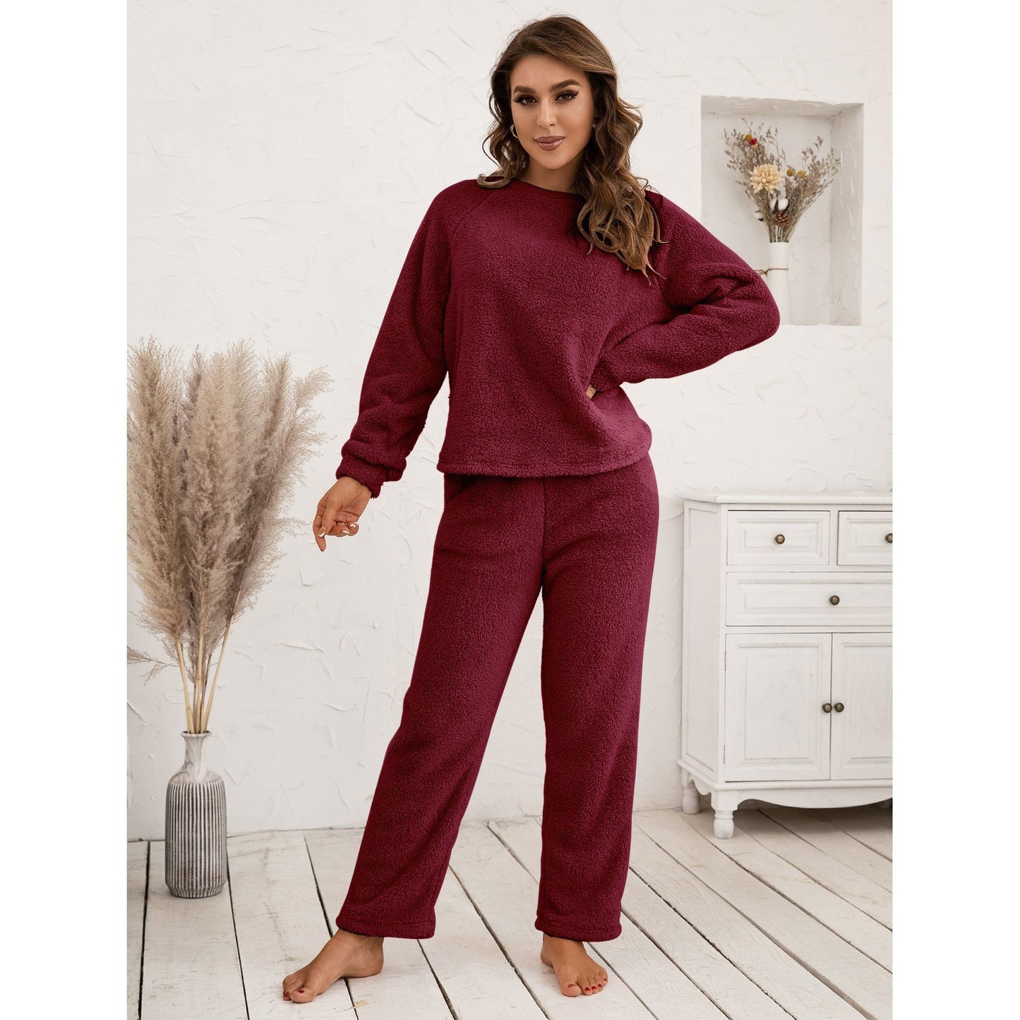 Ivy Lane Teddy Long Sleeve Top and Pants Lounge Set