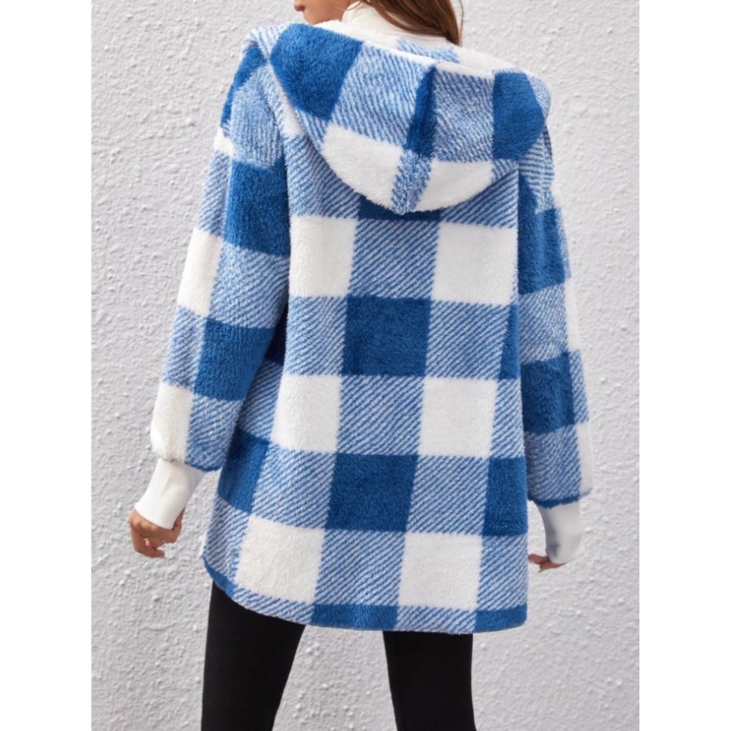 Plaid Long Sleeve Hooded Coat