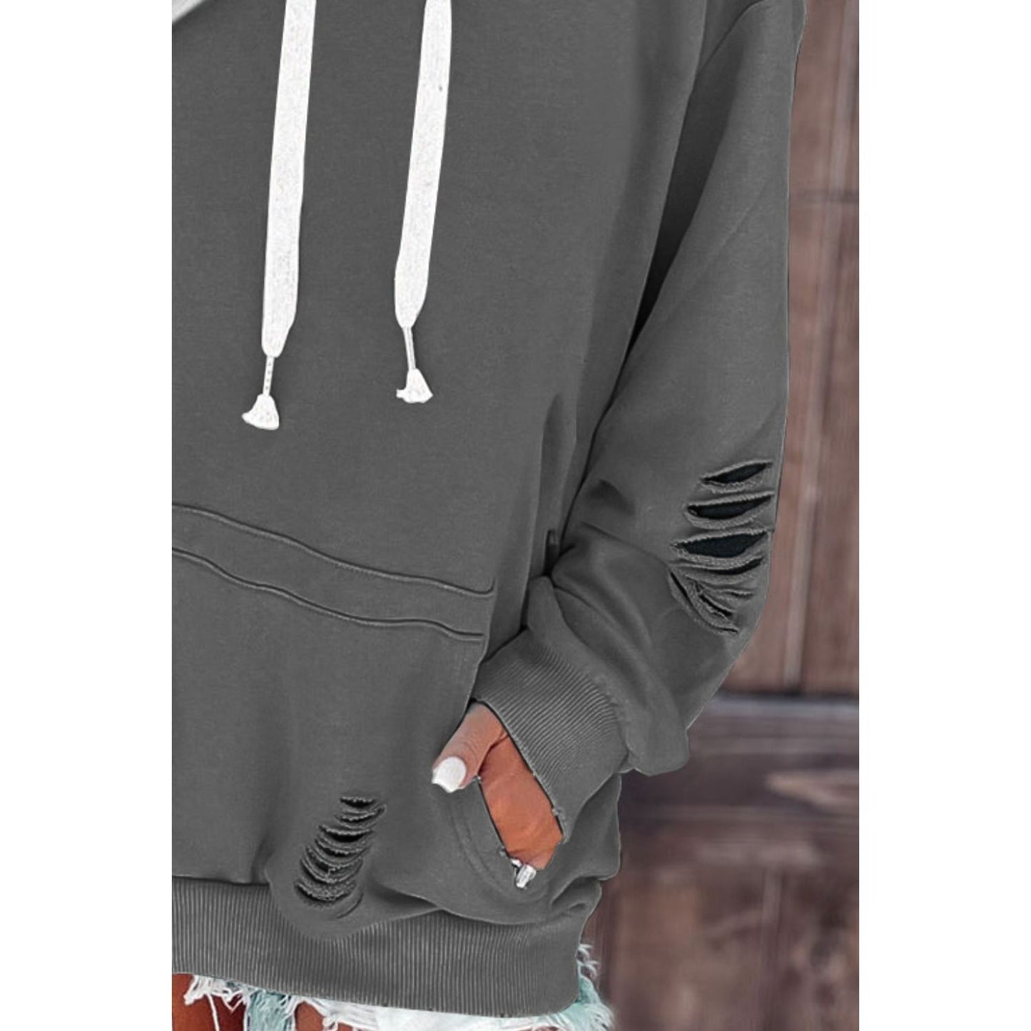 Cutout Dropped Shoulder Hoodie