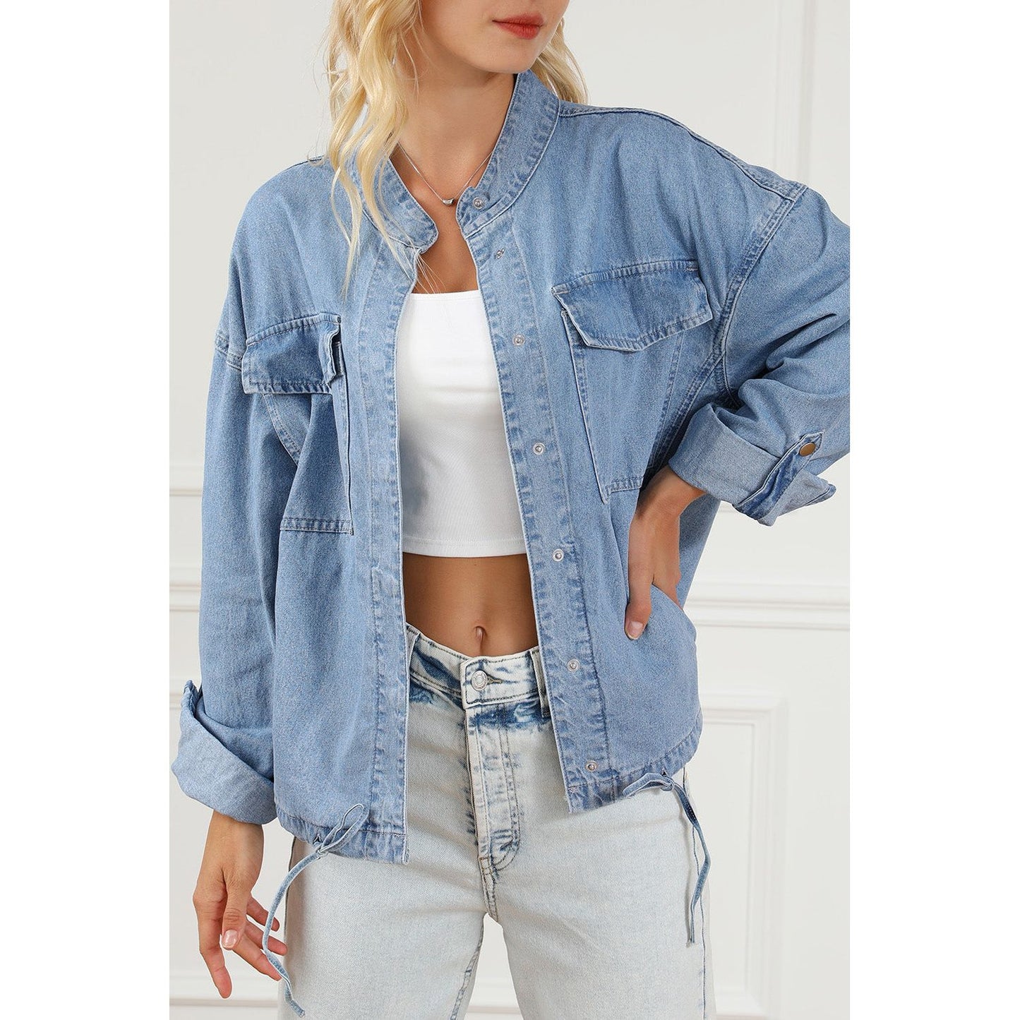 Snap Down Long Sleeve Denim Top