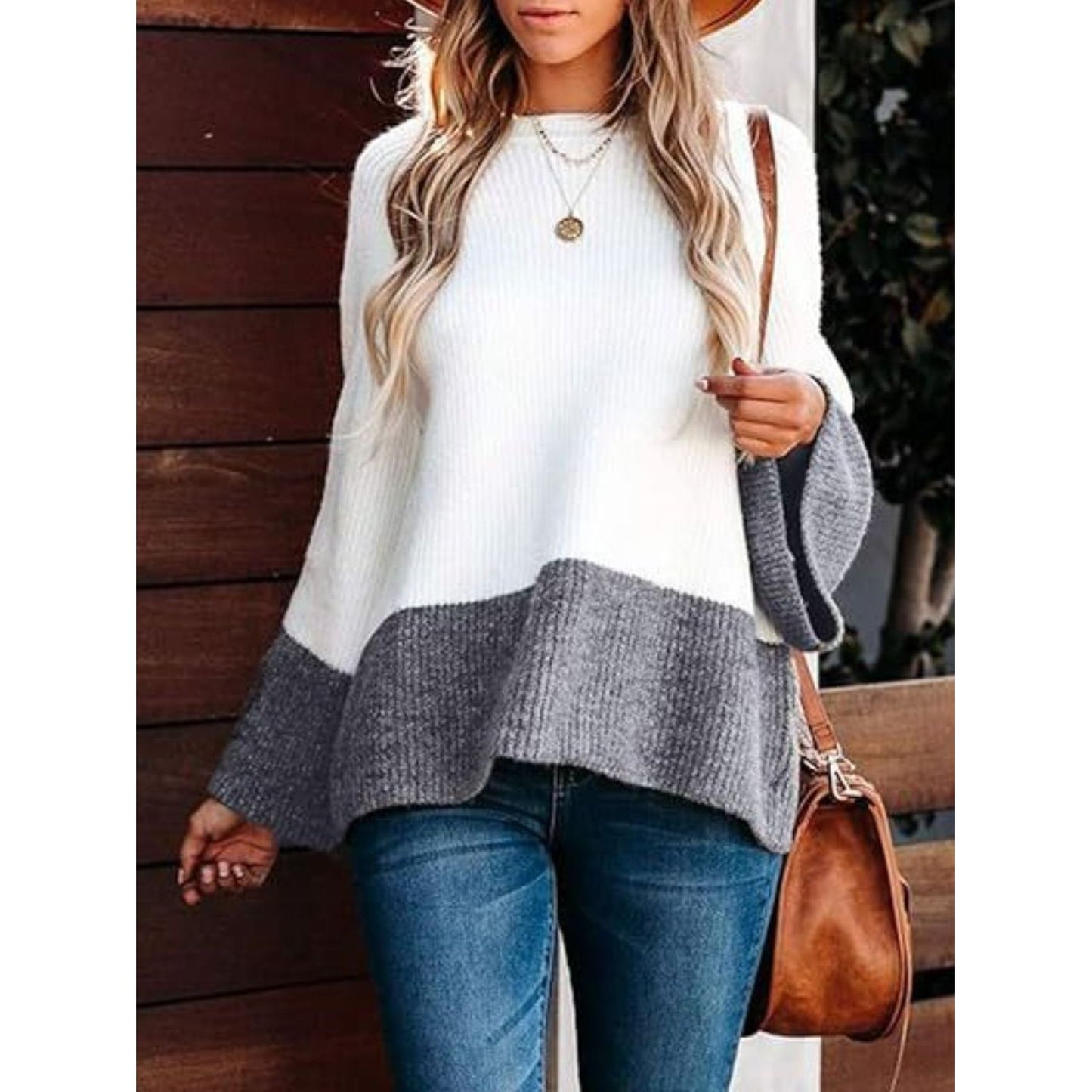 Contrast Round Neck Long Sleeve Sweater