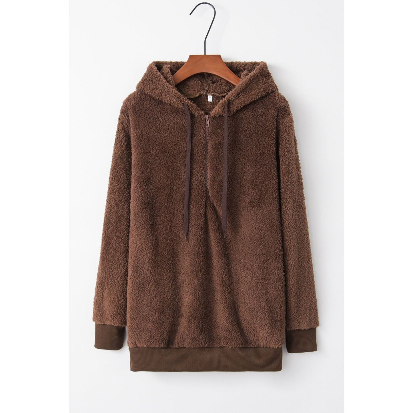 Full Size Quarter-Zip Drawstring Teddy Hoodie