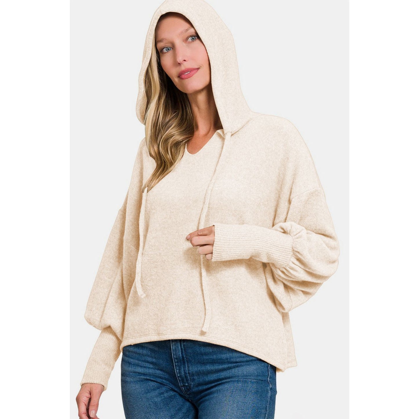 Zenana Brushed Hacci Drop Shoulder Cropped Hoodie