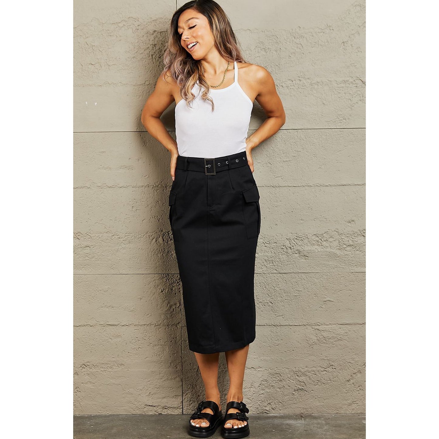 HYFVE Professional Poise Buckled Midi Skirt