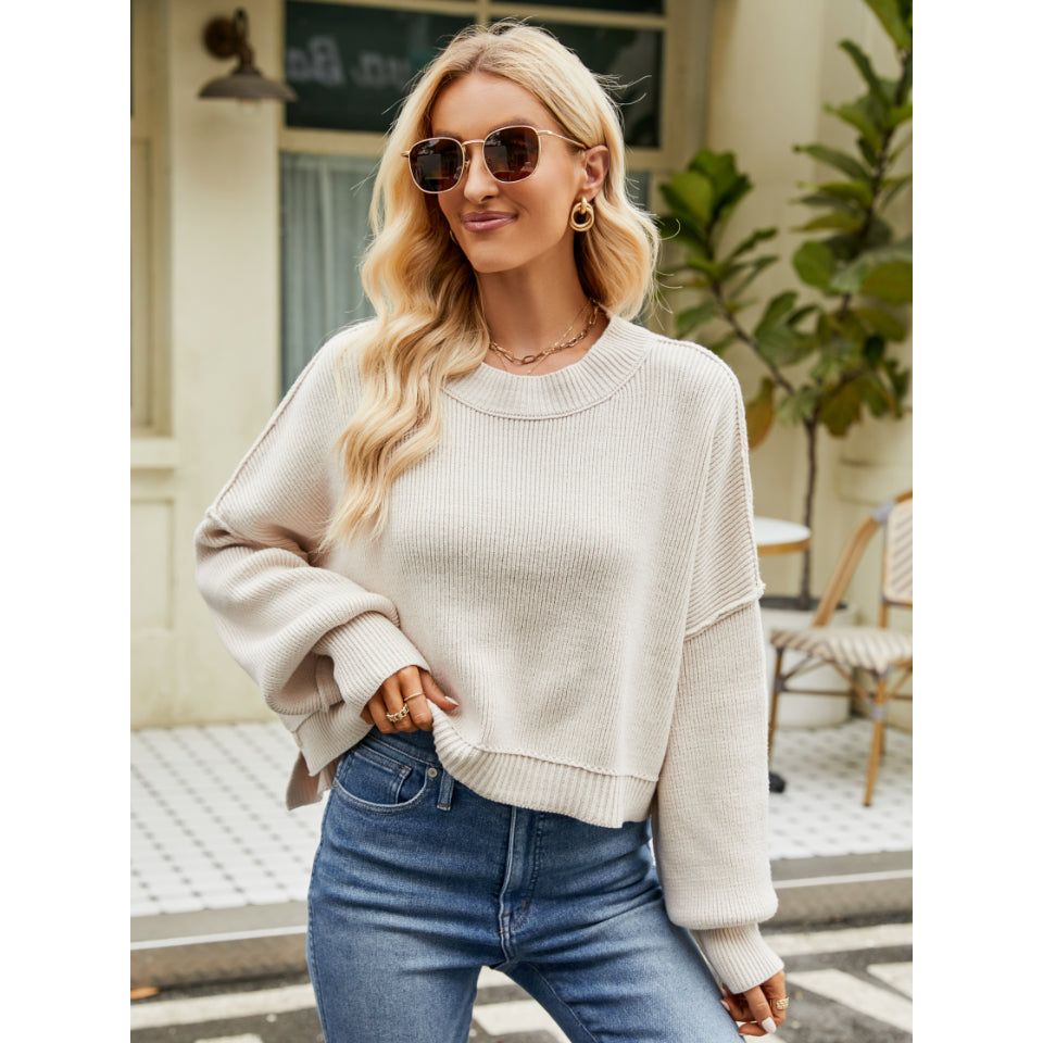 Round Neck Lantern Sleeve Sweater