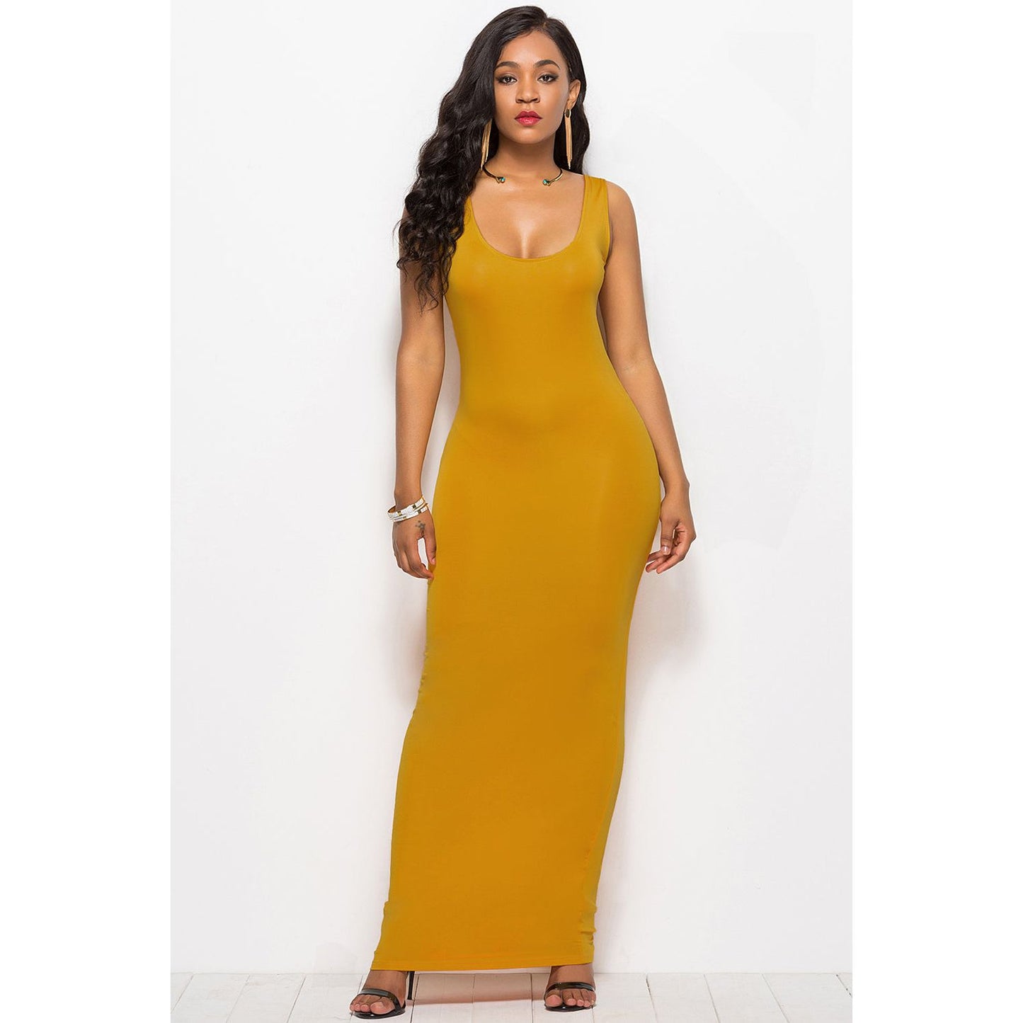 Scoop Neck Wide Strap Maxi Dress