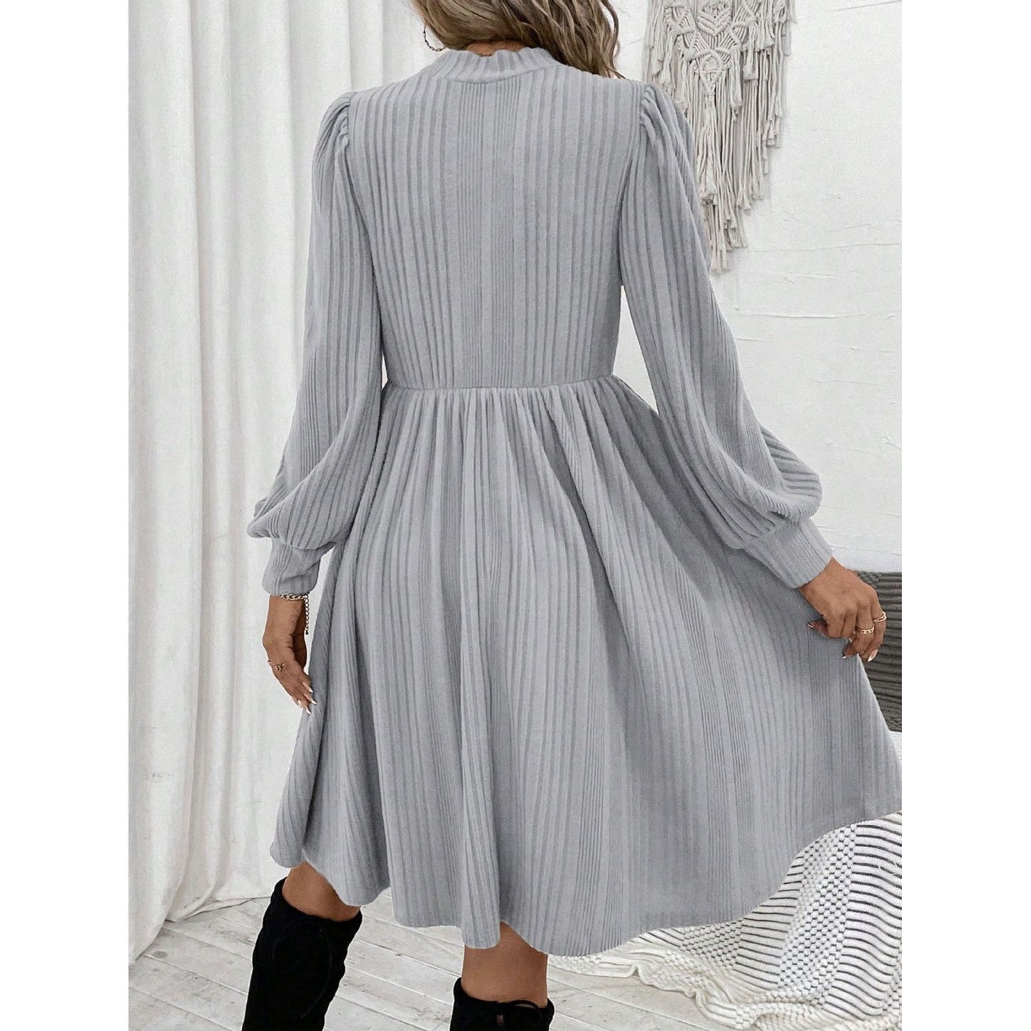 Textured Turtleneck Long Sleeve Dress