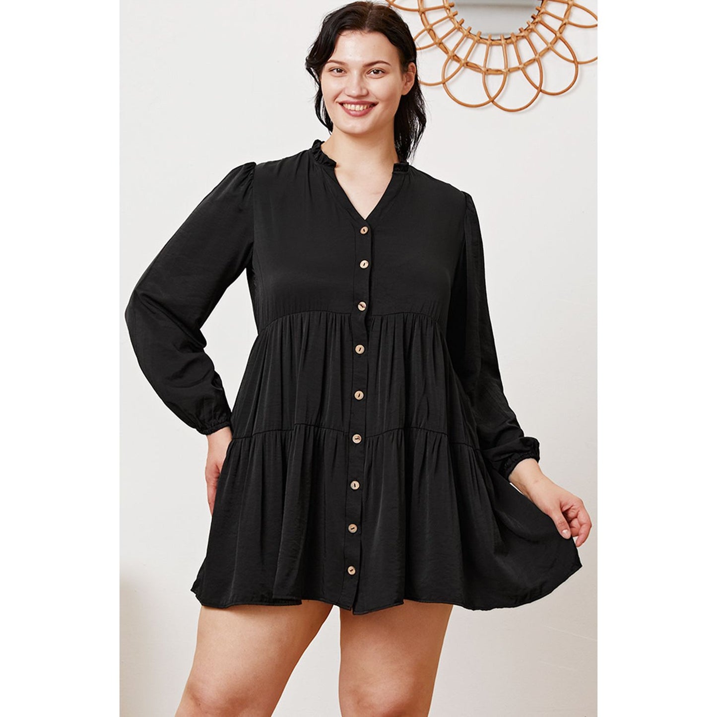 Ruffled Button Up Long Sleeve Tiered Shirt