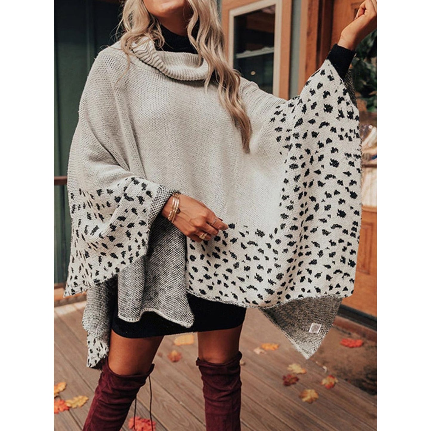 Leopard Turtleneck Poncho