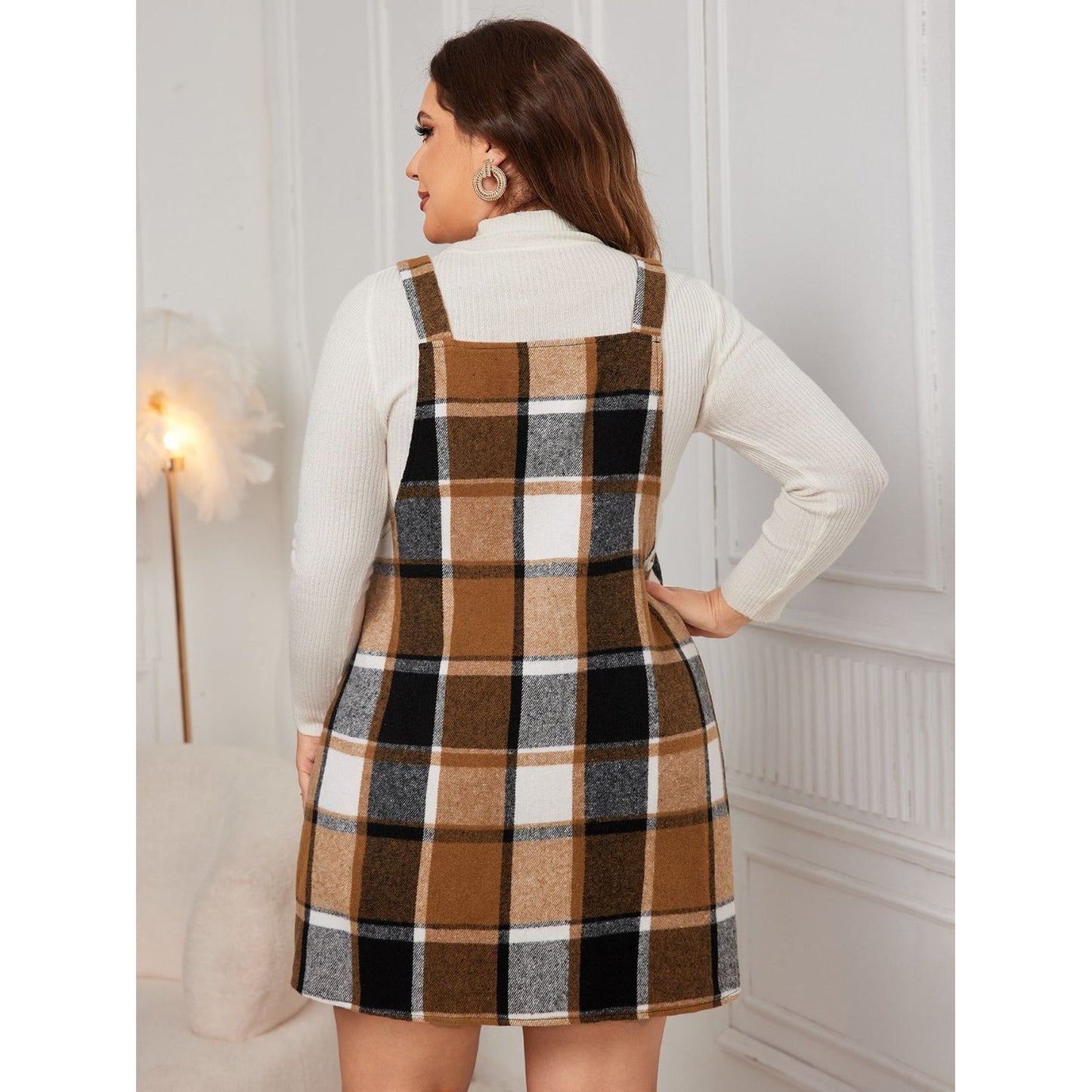 Honey Plus Size Plaid Wide Strap Overall Dress