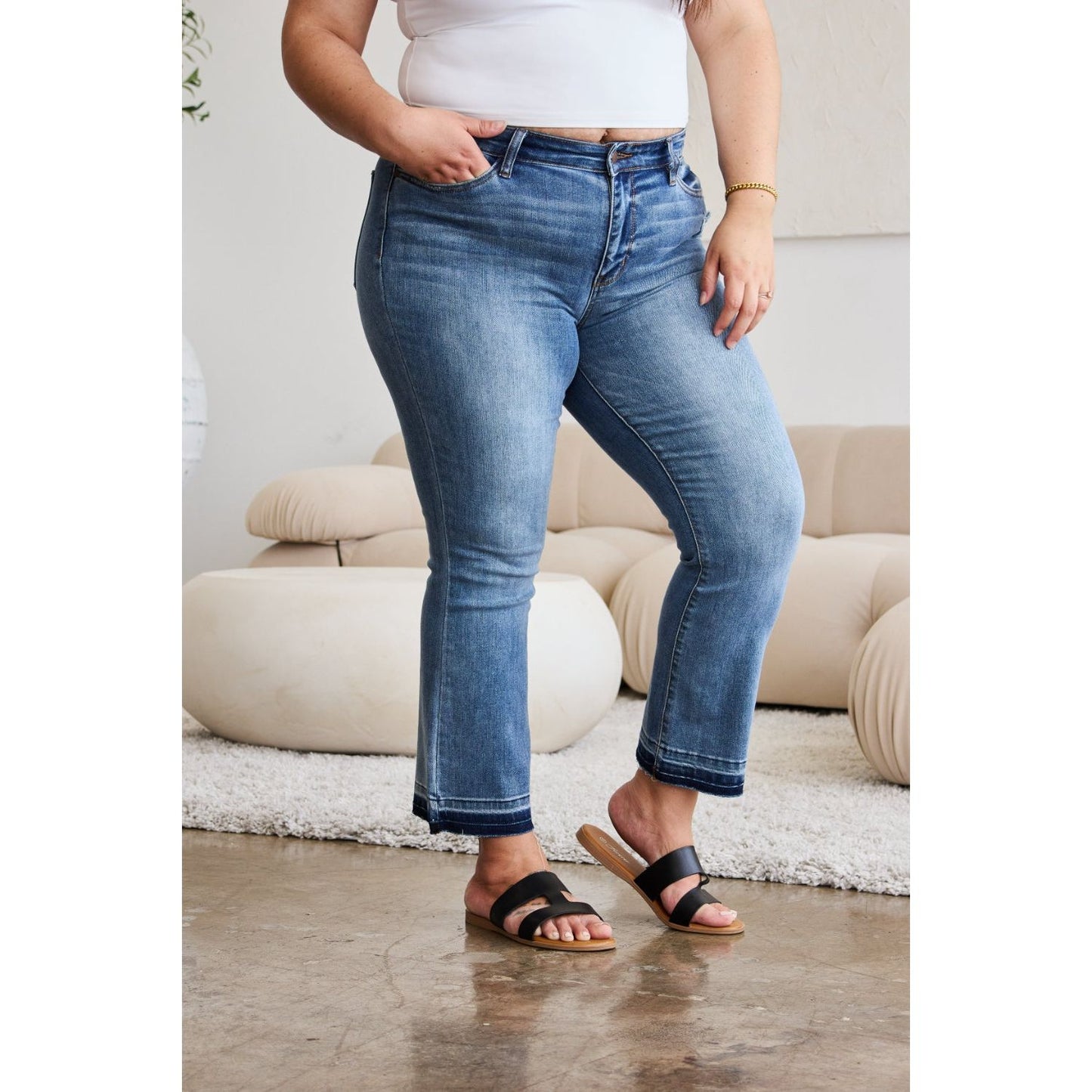 Judy Blue Full Size Release Hem Cropped Bootcut Jeans